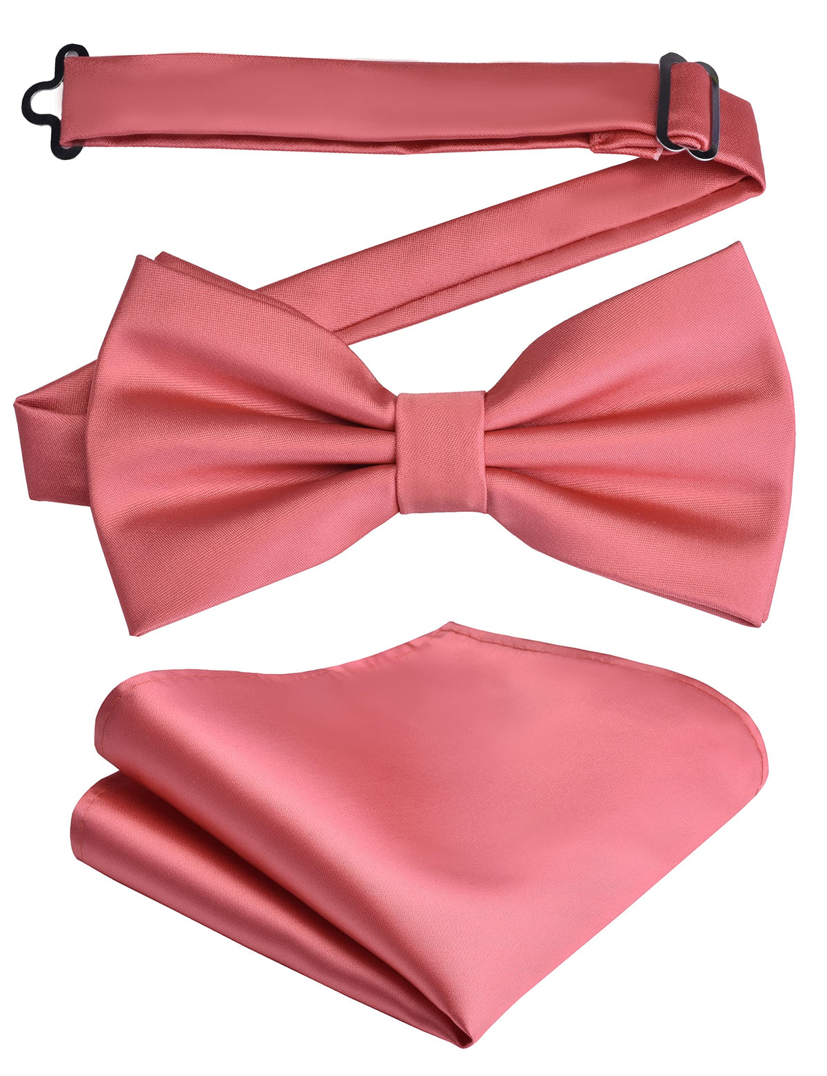 Branduce Mens Solid Color Double Fold Pre-tied Bow Tie and Pocket Square Set