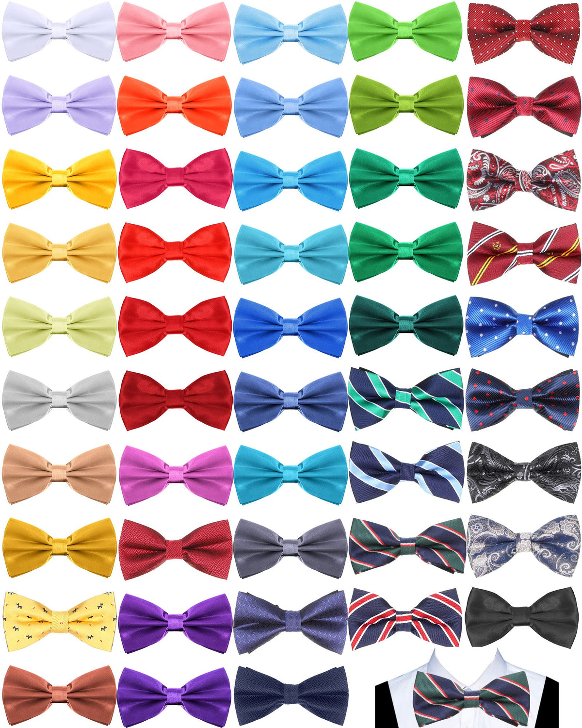 Vabean 48 Pcs Bow Ties Bulk Elegant Pre Tied Bow Ties Formal Tuxedo Bowties Set with Adjustable Neck Band for Men