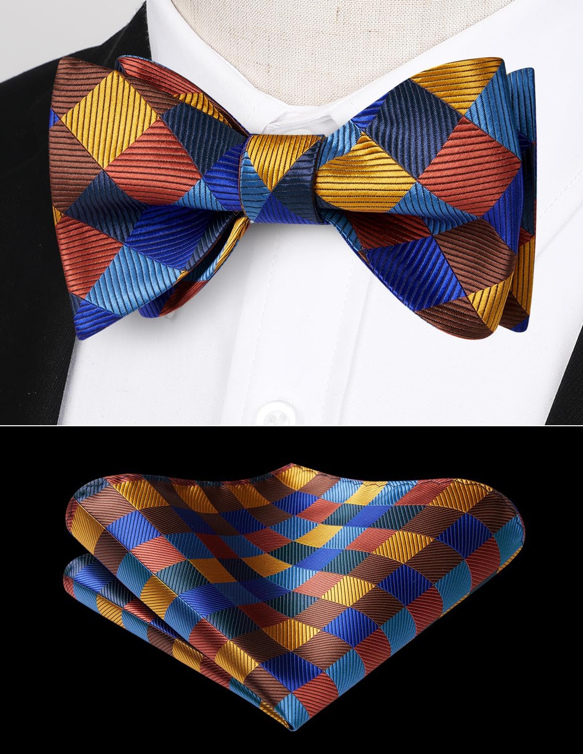 Bow Ties for Men Check Plaid Self Tie Bow Tie and Pocket Square Bowtie Formal Tuxedo Wedding Bowties Handkerchief Set