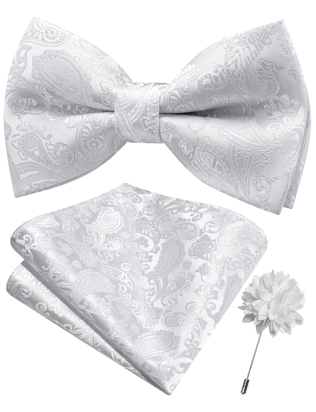 Branduce Paisley Pre-tied Bow Tie and Pocket Square Lapel Pin Set for Men