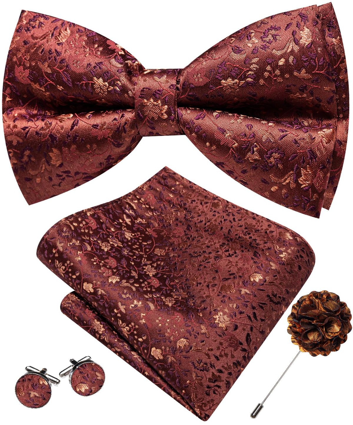 YOHOWA Mens Bow Tie Paisley Coloful Pre-tied Bowties Handkerchief Cufflinks