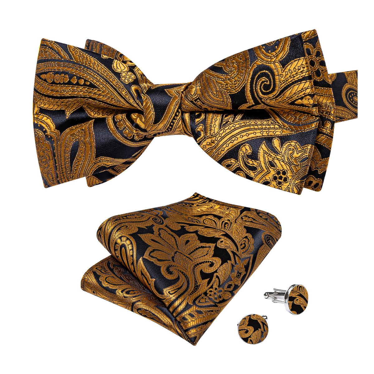 DiBanGu Silk Paisley Bow Tie for Men Formal Pre-tied Bowtie Set