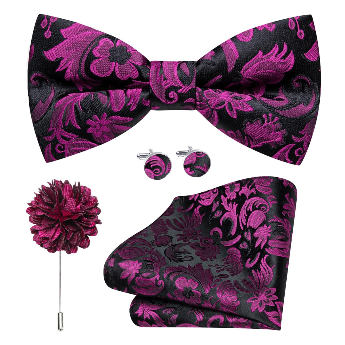 Dubulle Mens Paisley Striped Bowtie Set Pre-tied Bowtie for Men and Pocket Square Set Wedding Business