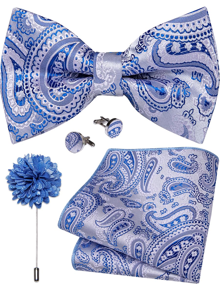 YourTies Silk Bow Ties for Men Pre-Tied Adjustable Paisley Bowtie Set