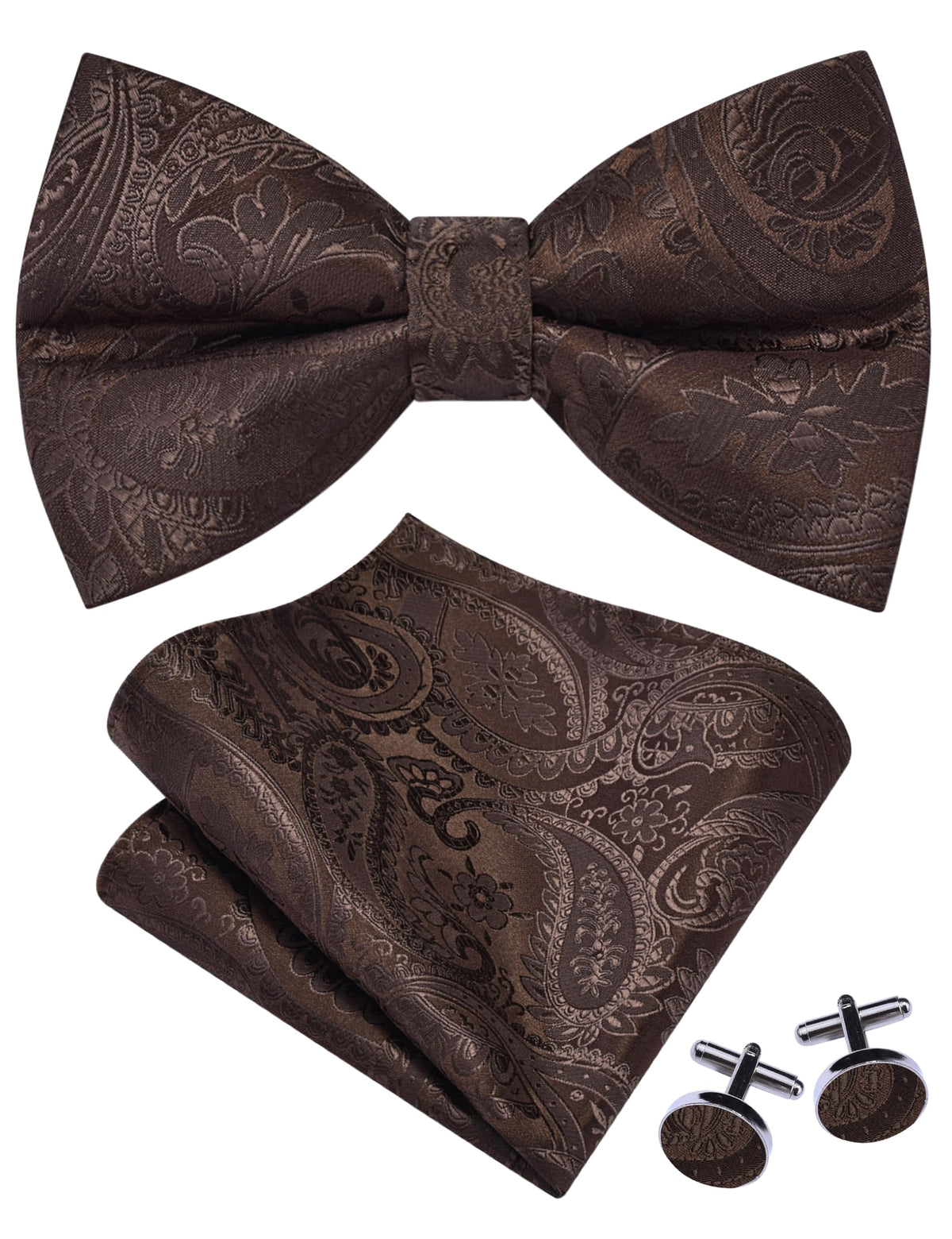 GUSLESON Mens Paisley Pre-Tied Bow Tie Handkerchief Jacquard Woven Adjustable Bowties Pocket Square Cufflinks Set