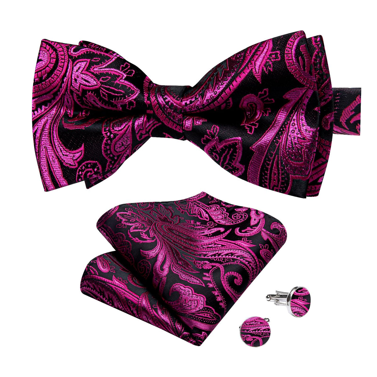 DiBanGu Silk Paisley Bow Tie for Men Formal Pre-tied Bowtie Set