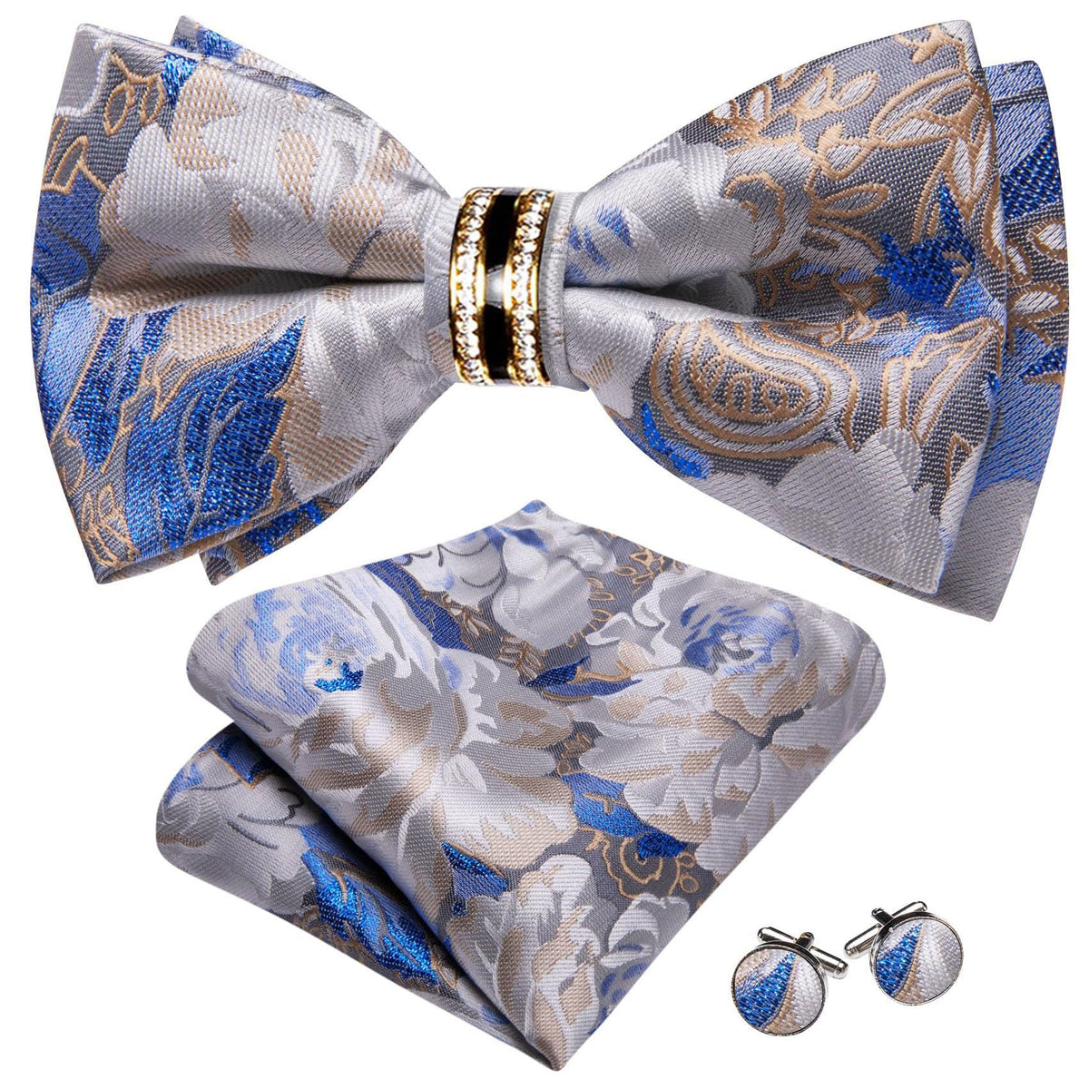 YOHOWA Bow Tie Set Men Paisley Pre-tied Silk Bowties with Gold Drilled Ring