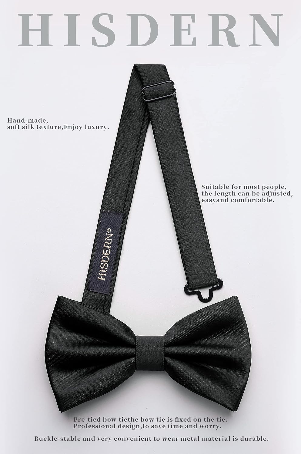 HISDERN Bow Ties for Men Solid Color Pre-Tie Bow Tie and Pocket Square Set Classic Formal Tuxedo Bowties for Wedding Party