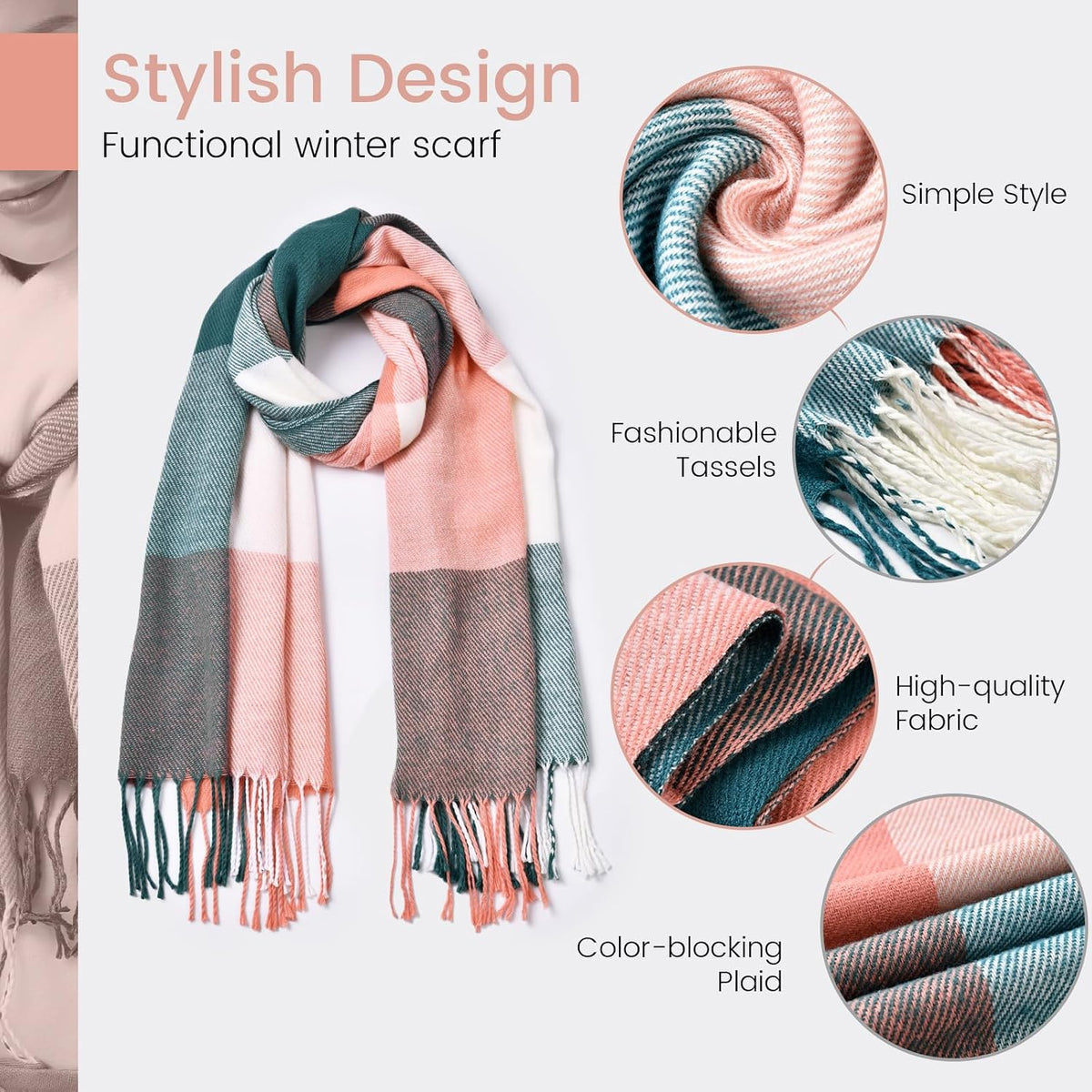 Clothirily Womens Winter Scarf, Oversized Long Blanket Plaid Shawl Wrap