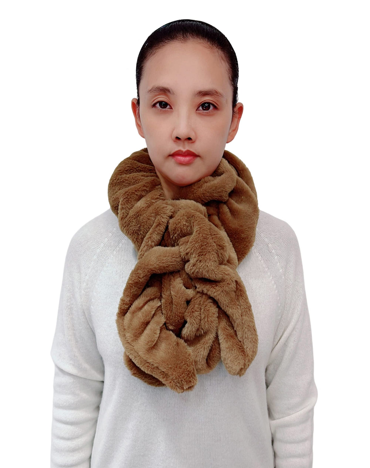 Lina & Lily Elastic Ruffle Faux Fur Women's Winter Pull-through Scarf Neck Warmer