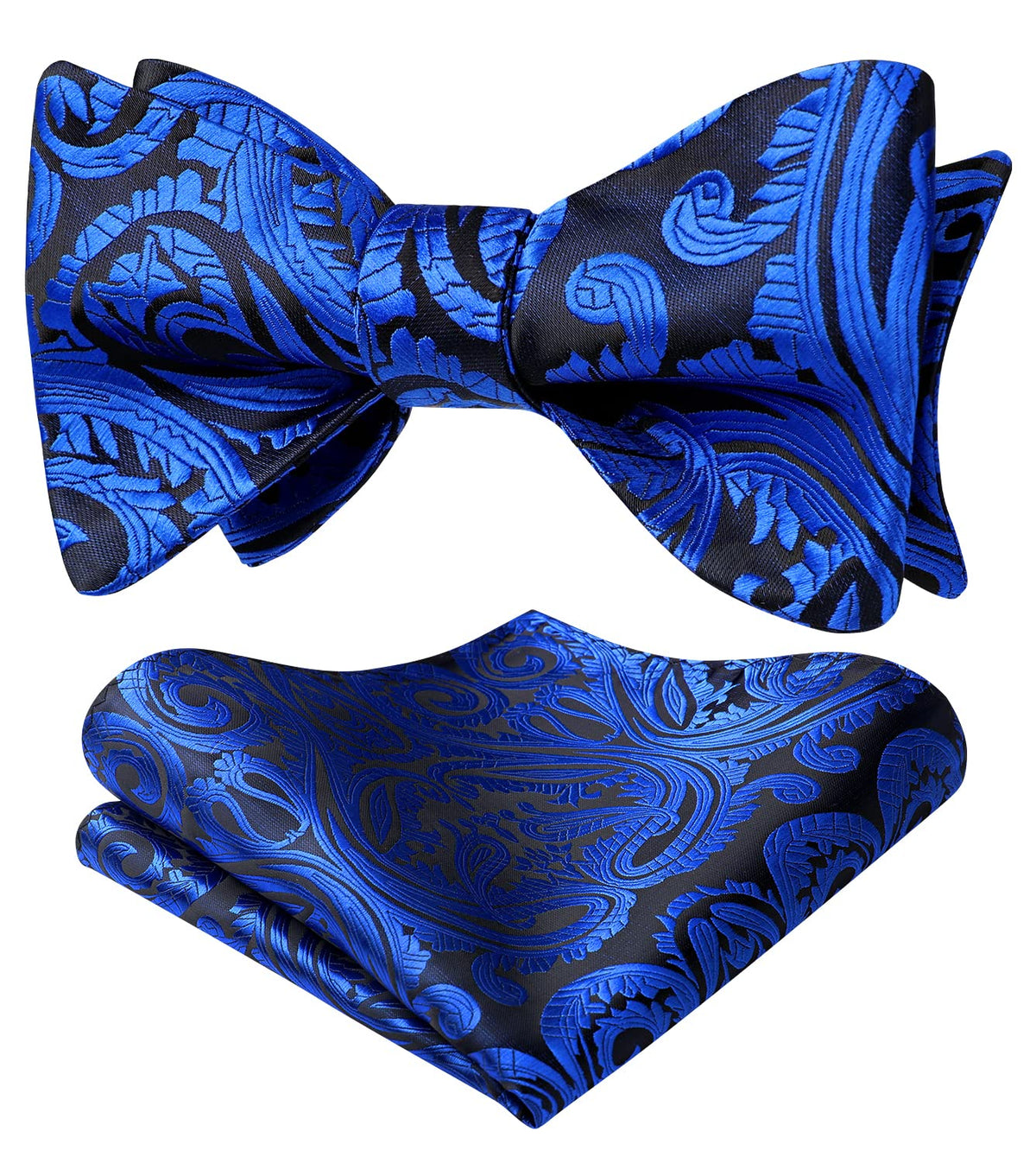 HISDERN Men's Bow Ties Self Tie Woven Satin Pocket Squares Set Formal Tuxedo Floral Paisley Bowties for Wedding Party Prom