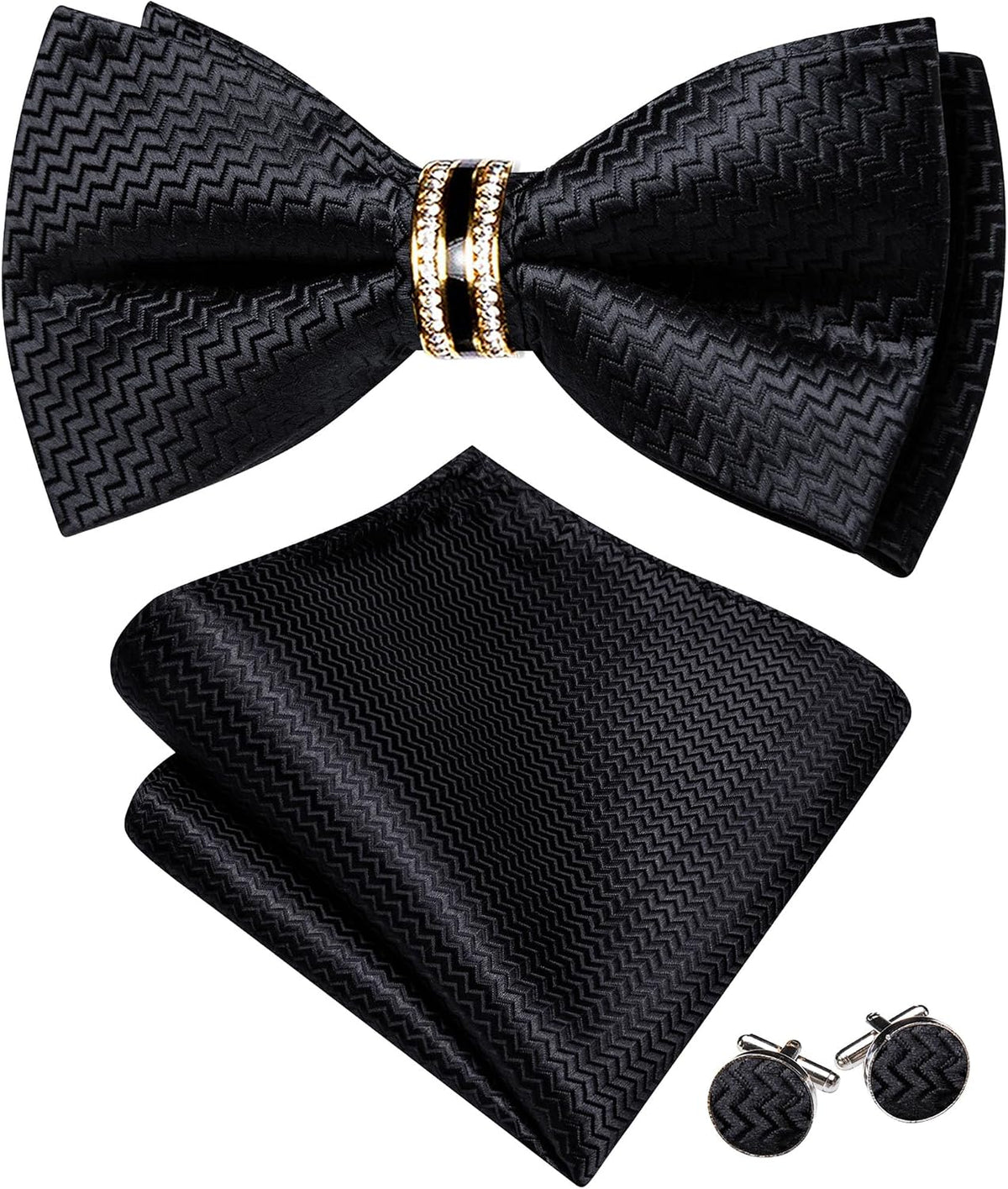 YOHOWA Bow Tie Set Men Paisley Pre-tied Silk Bowties with Gold Drilled Ring