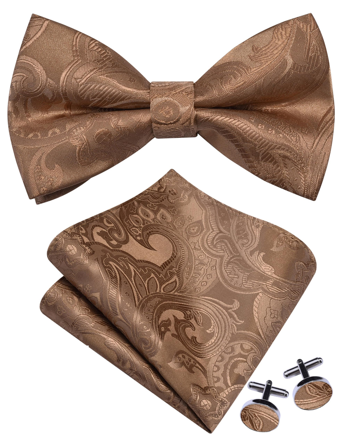 GUSLESON Mens Paisley Pre-Tied Bow Tie Handkerchief Jacquard Woven Adjustable Bowties Pocket Square Cufflinks Set