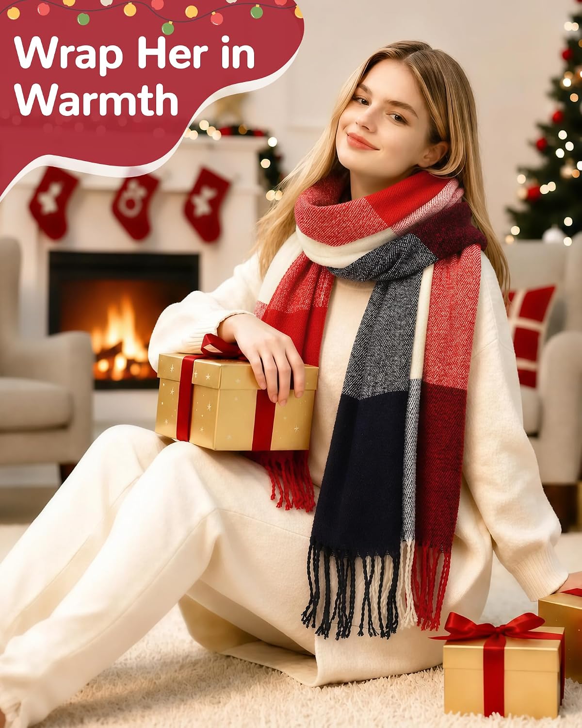 Loritta Winter Scarf for Women, Long Plaid Shawl Wraps Scarves Gifts