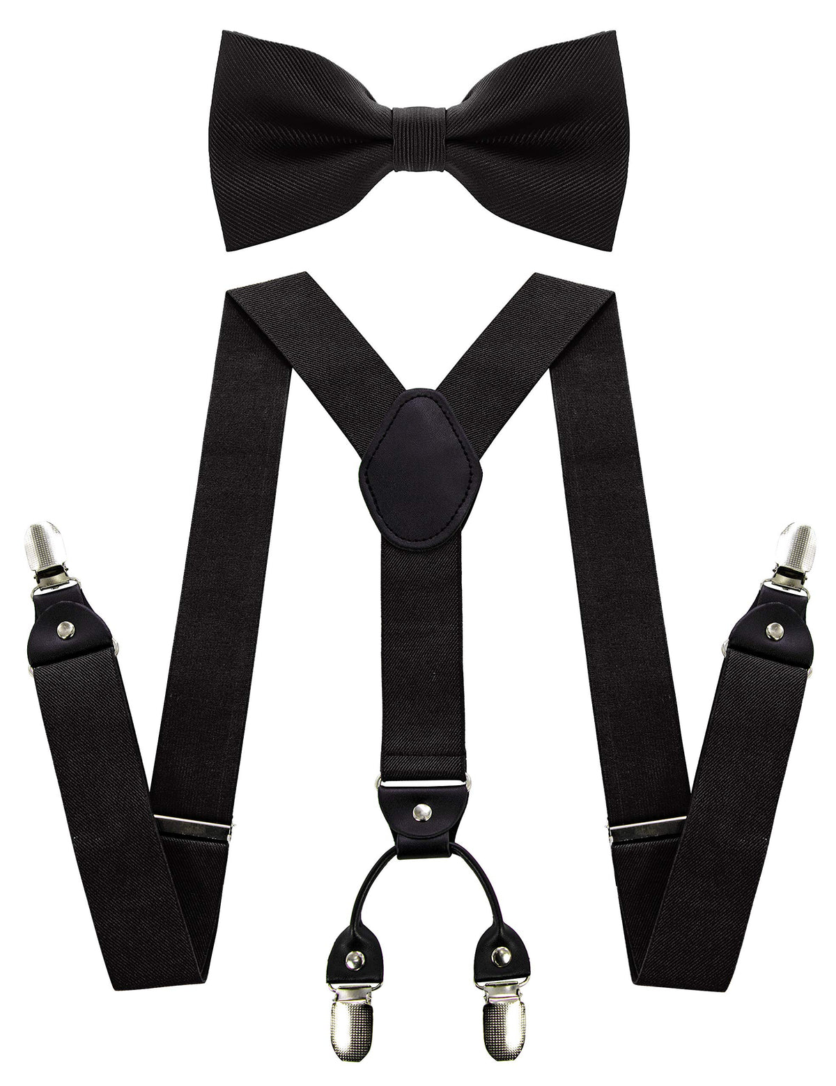 JEMYGINS Solid Color Suspender and Silk Bow Tie Sets for Men