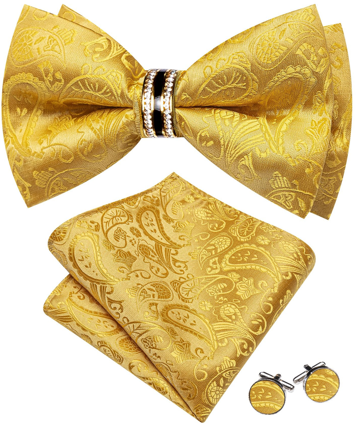 YOHOWA Bow Tie Set Men Paisley Pre-tied Silk Bowties with Gold Drilled Ring