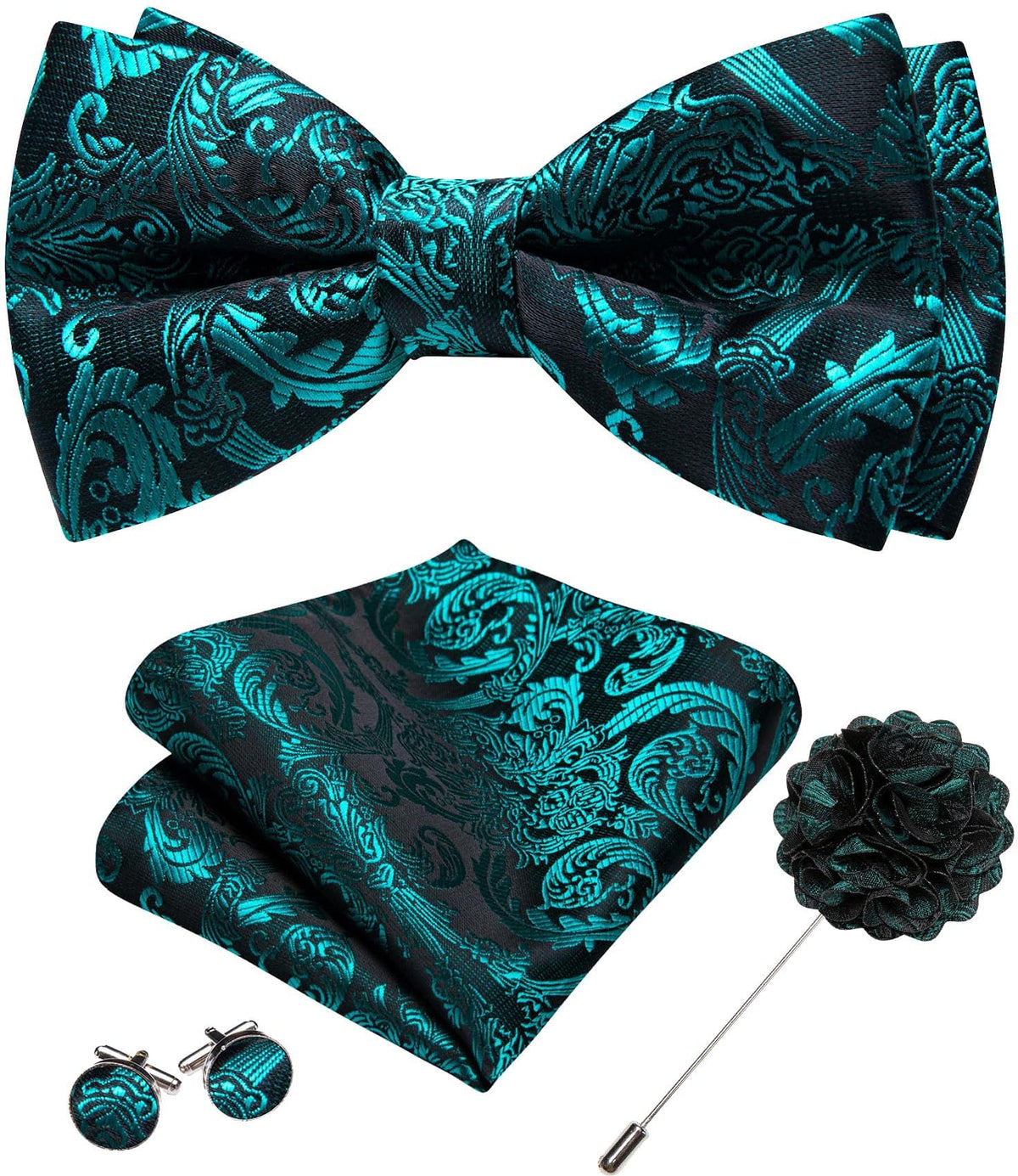 YOHOWA Mens Bow Tie Paisley Coloful Pre-tied Bowties Handkerchief Cufflinks