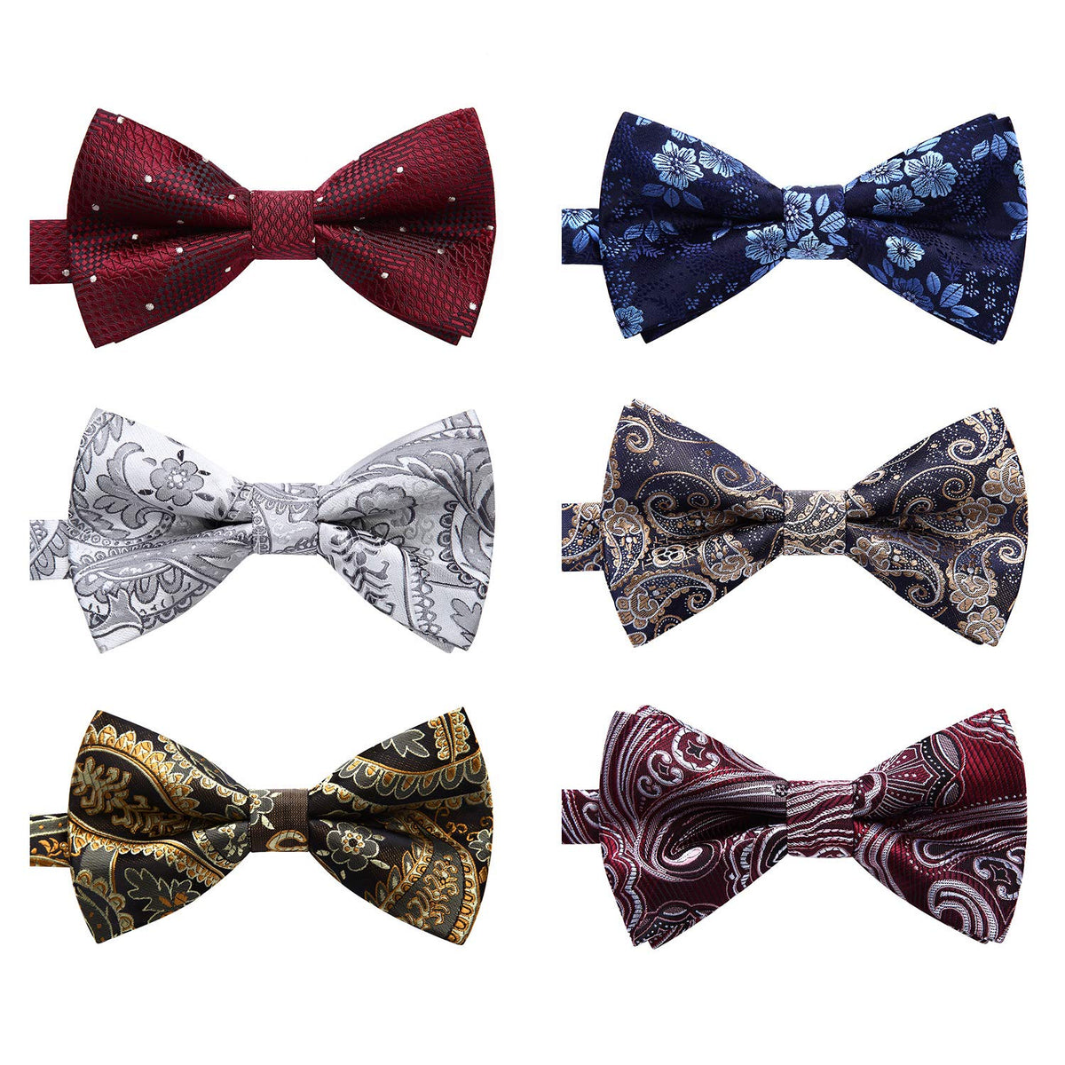 HISDERN 3/6 Pack Bow Tie Adjustable Paisley Plaid Dot Pre-Tie Bowties Classic Formal Bow Ties for Men Tuxedo Wedding