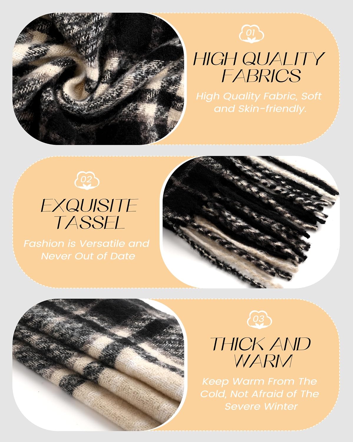 Avisky Winter Scarf for Women, Fashion Long Plaid Shawls Big Grid Winter Warm Lattice Large Scarf