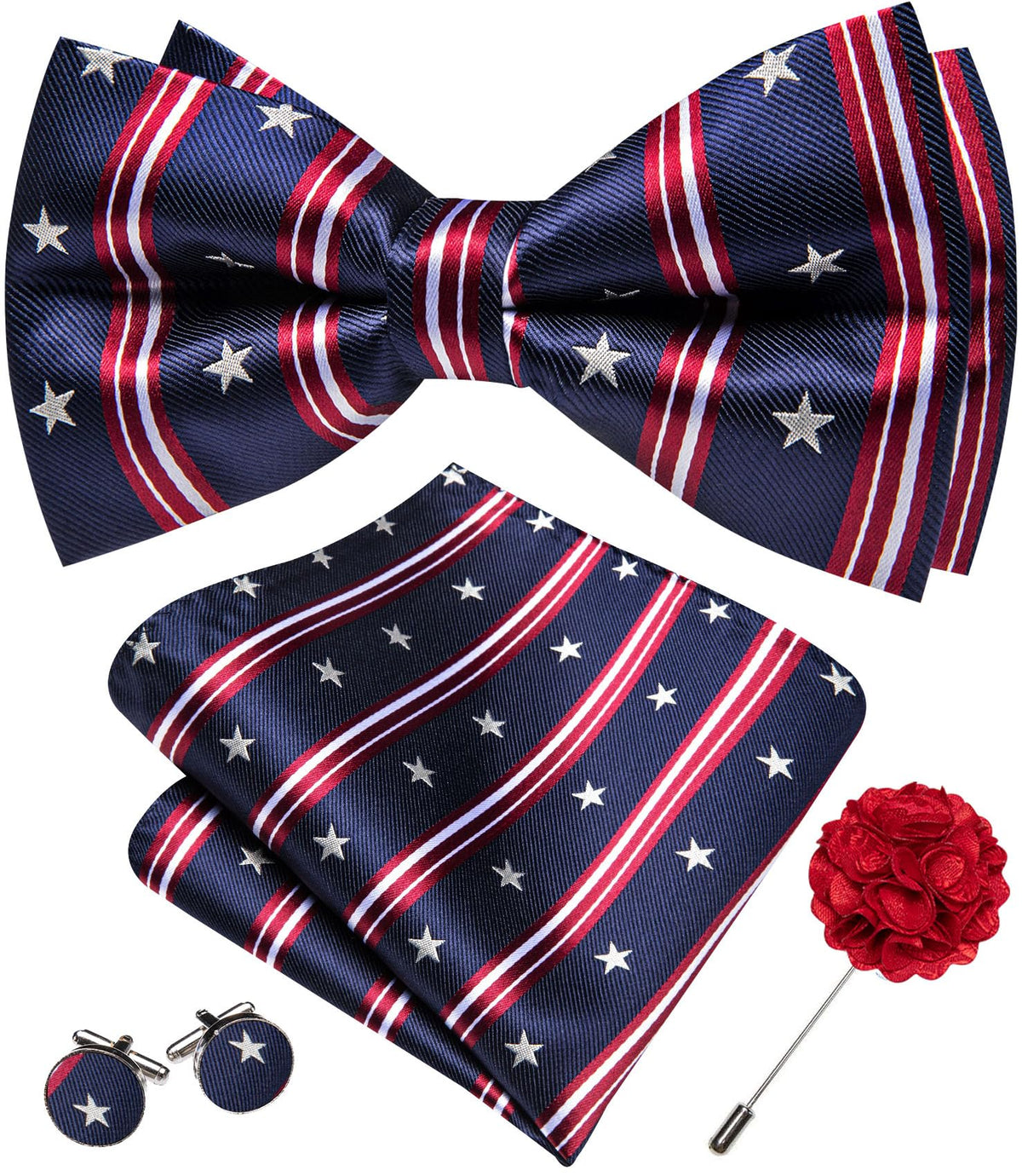 YOHOWA Mens Bow Tie Paisley Coloful Pre-tied Bowties Handkerchief Cufflinks