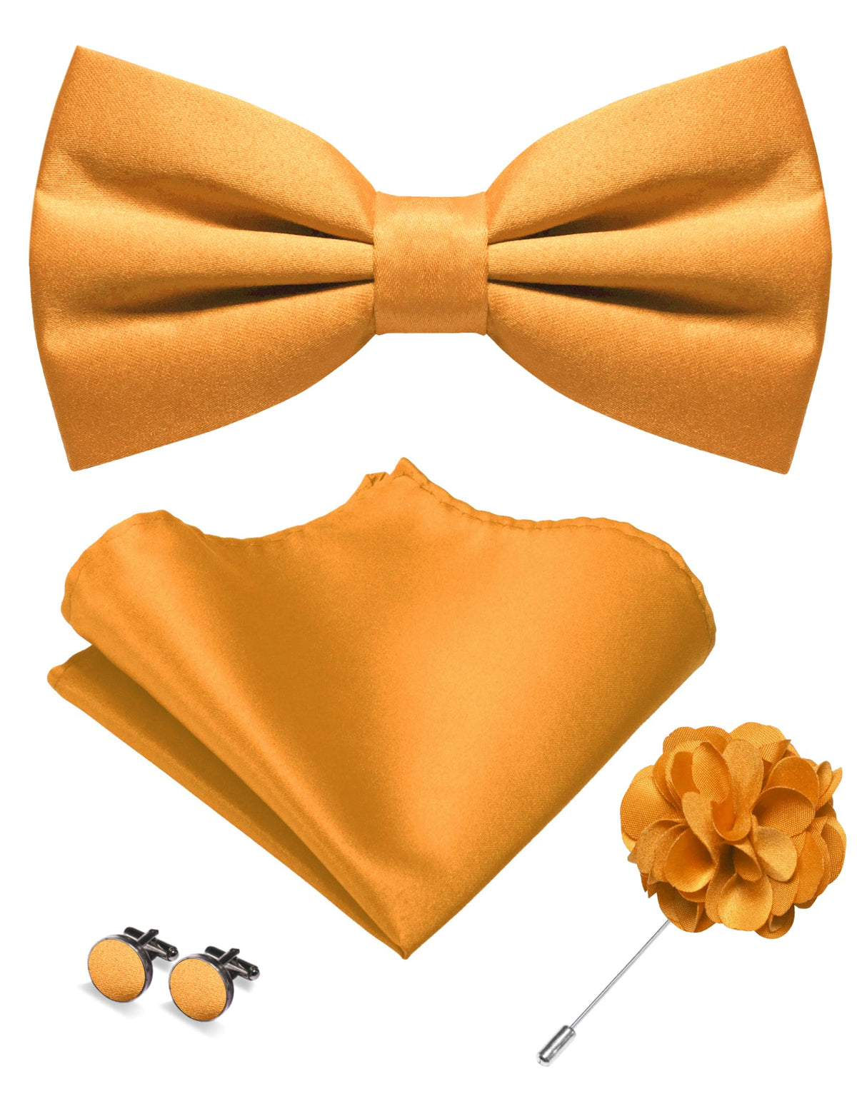 JEMYGINS Solid Color Pre-tied Bow Tie and Pocket Square Cufflinks Lapel Pin Sets for Men 4PCS