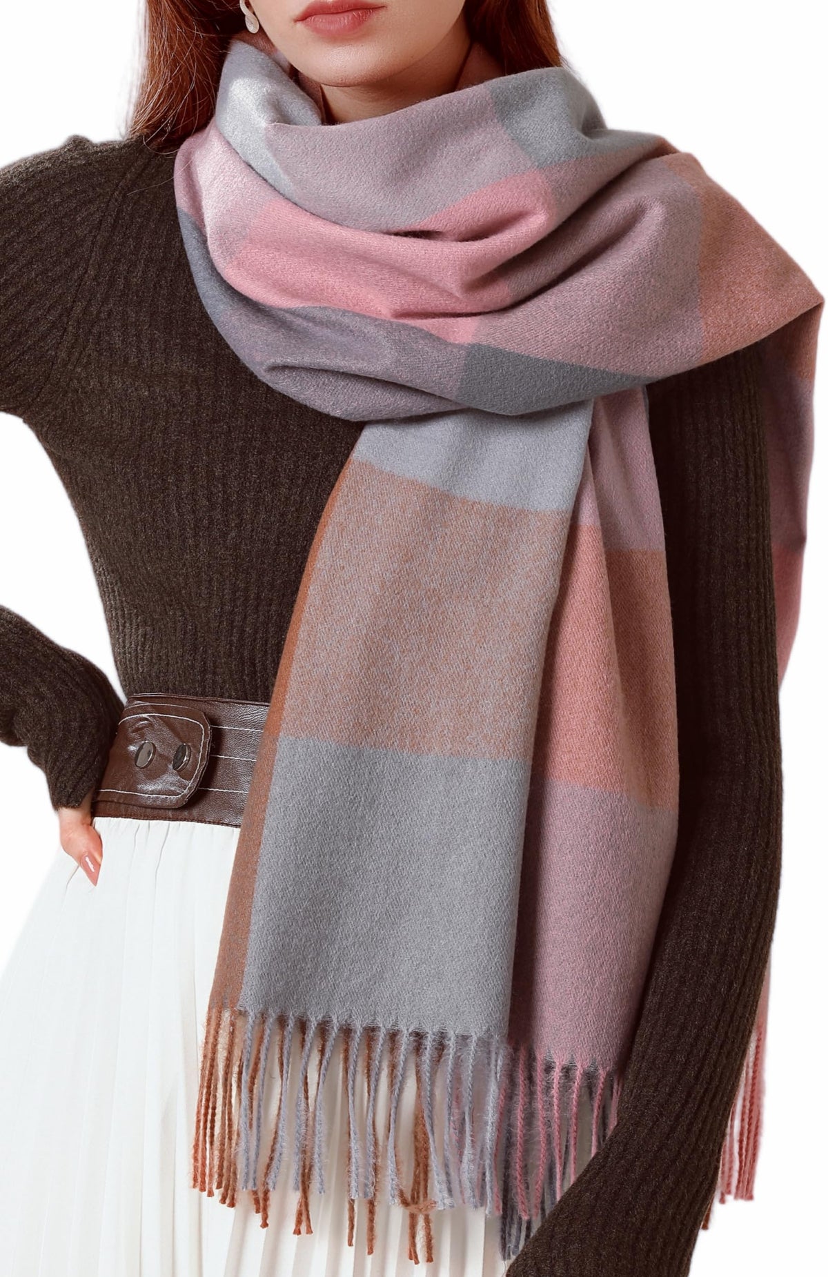 Winter Scarf for Women Thick Warm Plaid Blanket Scarves