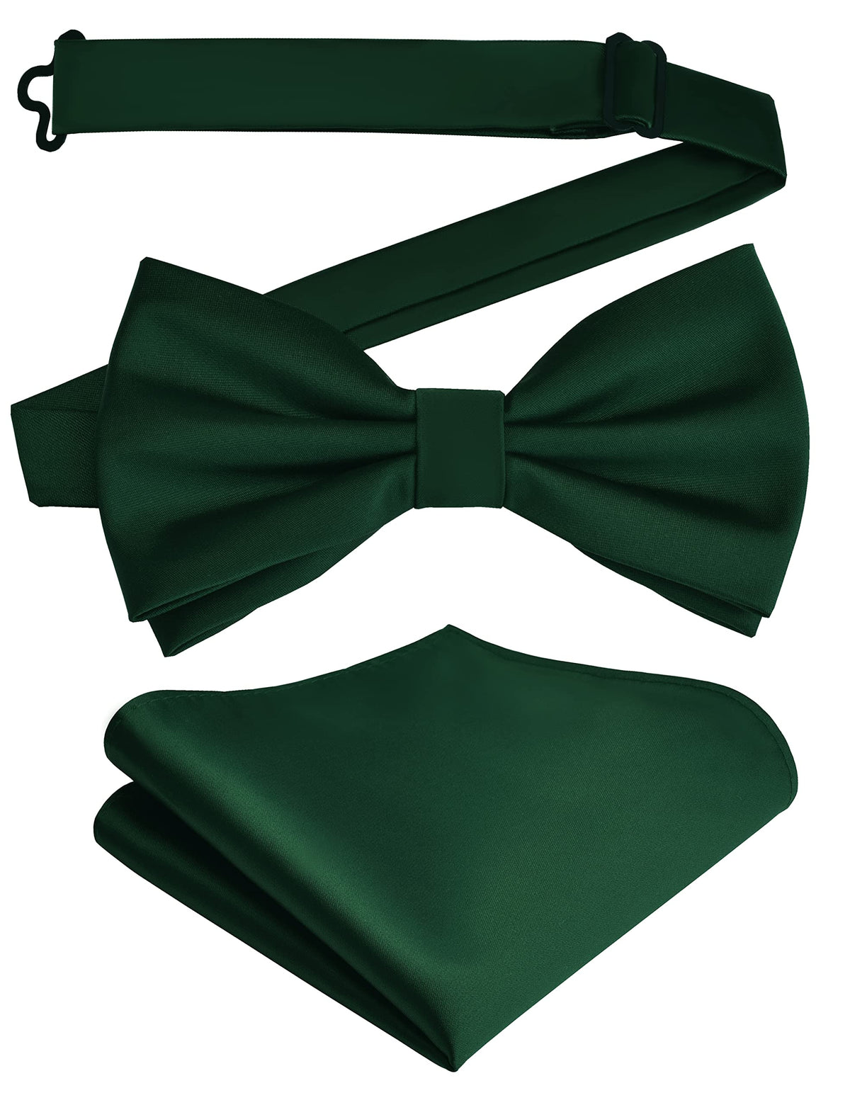 Branduce Mens Solid Color Double Fold Pre-tied Bow Tie and Pocket Square Set