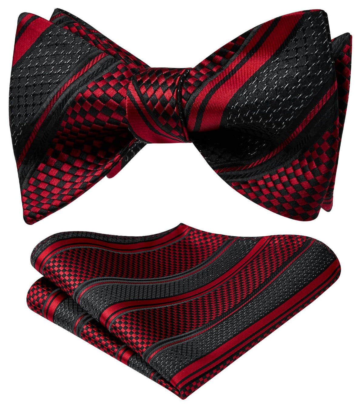 HISDERN Bow Ties for Men Striped Bowties Men's Self Tie Bowtie Handkerchief Formal Tuxedo Wedding Bowties and Pocket Square