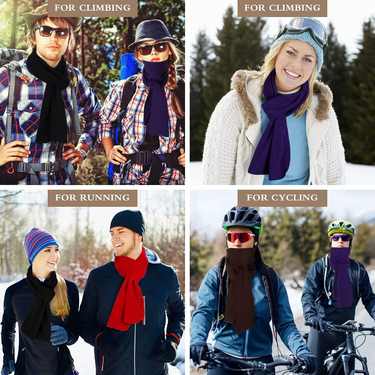 Handepo 4 Pcs Warm Winter Scarf Unisex Polyester Fleece Scarf Multi Color Cold Weather Neck Scarves for Men Women, 4 Colors