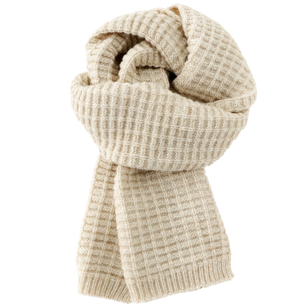 Waffle Knit Scarf for Men Women Wool-Like Neck Warmer Long Wrap