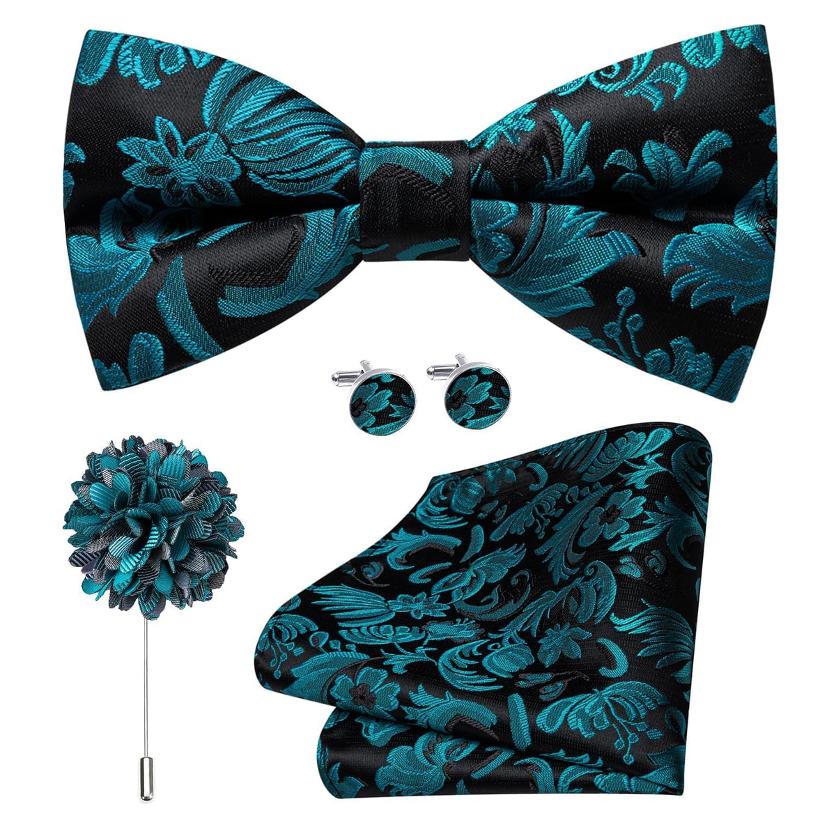 Dubulle Mens Paisley Striped Bowtie Set Pre-tied Bowtie for Men and Pocket Square Set Wedding Business