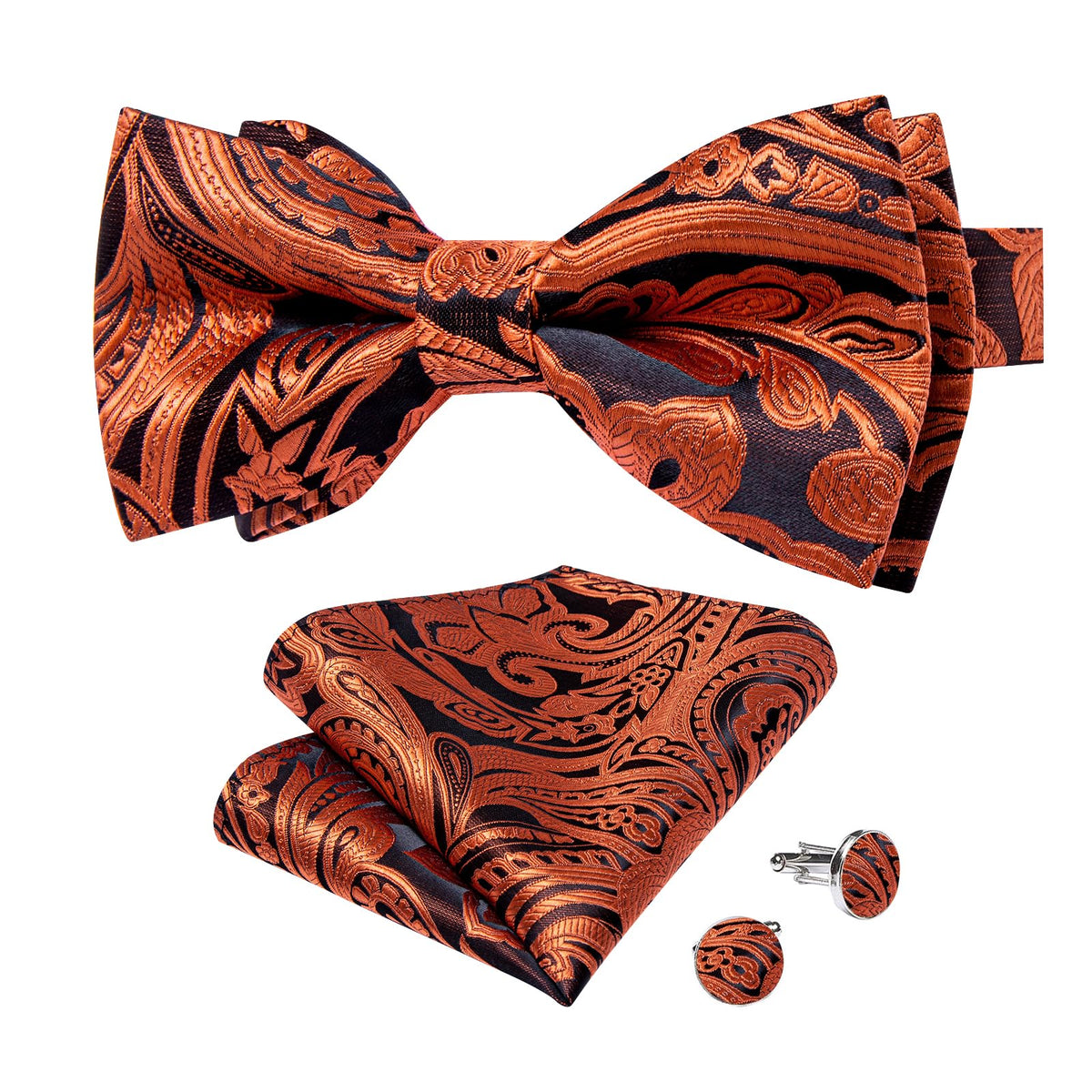 DiBanGu Silk Paisley Bow Tie for Men Formal Pre-tied Bowtie Set