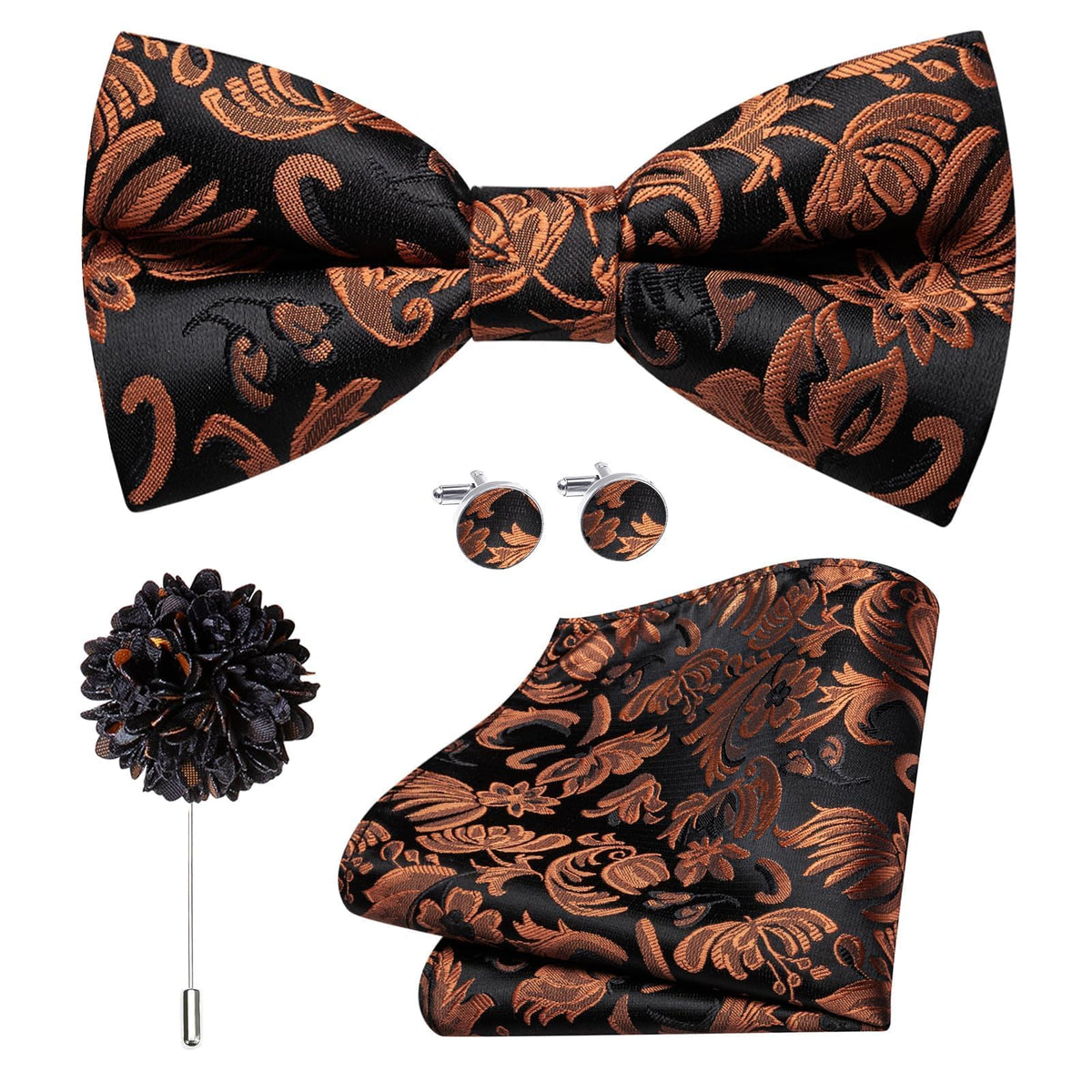 Dubulle Mens Paisley Striped Bowtie Set Pre-tied Bowtie for Men and Pocket Square Set Wedding Business