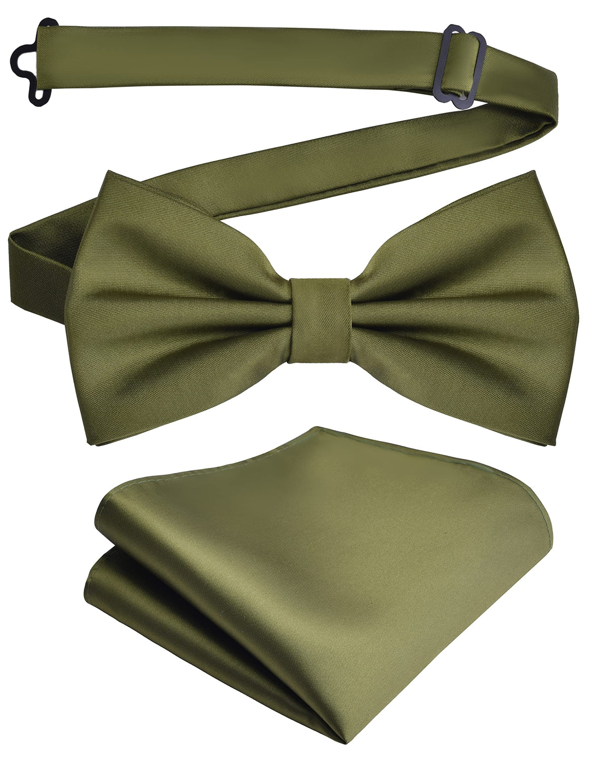 Branduce Mens Solid Color Double Fold Pre-tied Bow Tie and Pocket Square Set