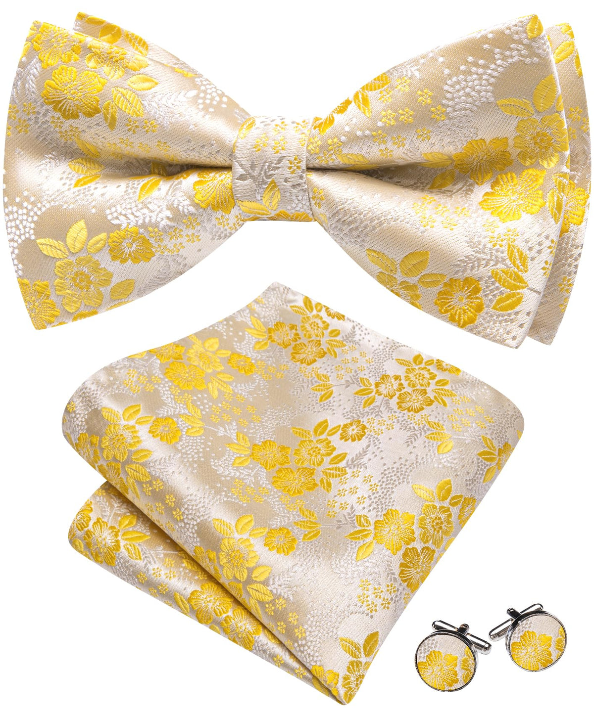 Barry.Wang Mens Bow Ties Floral Silk Pre-Tied Bowtie Pocket Square Set