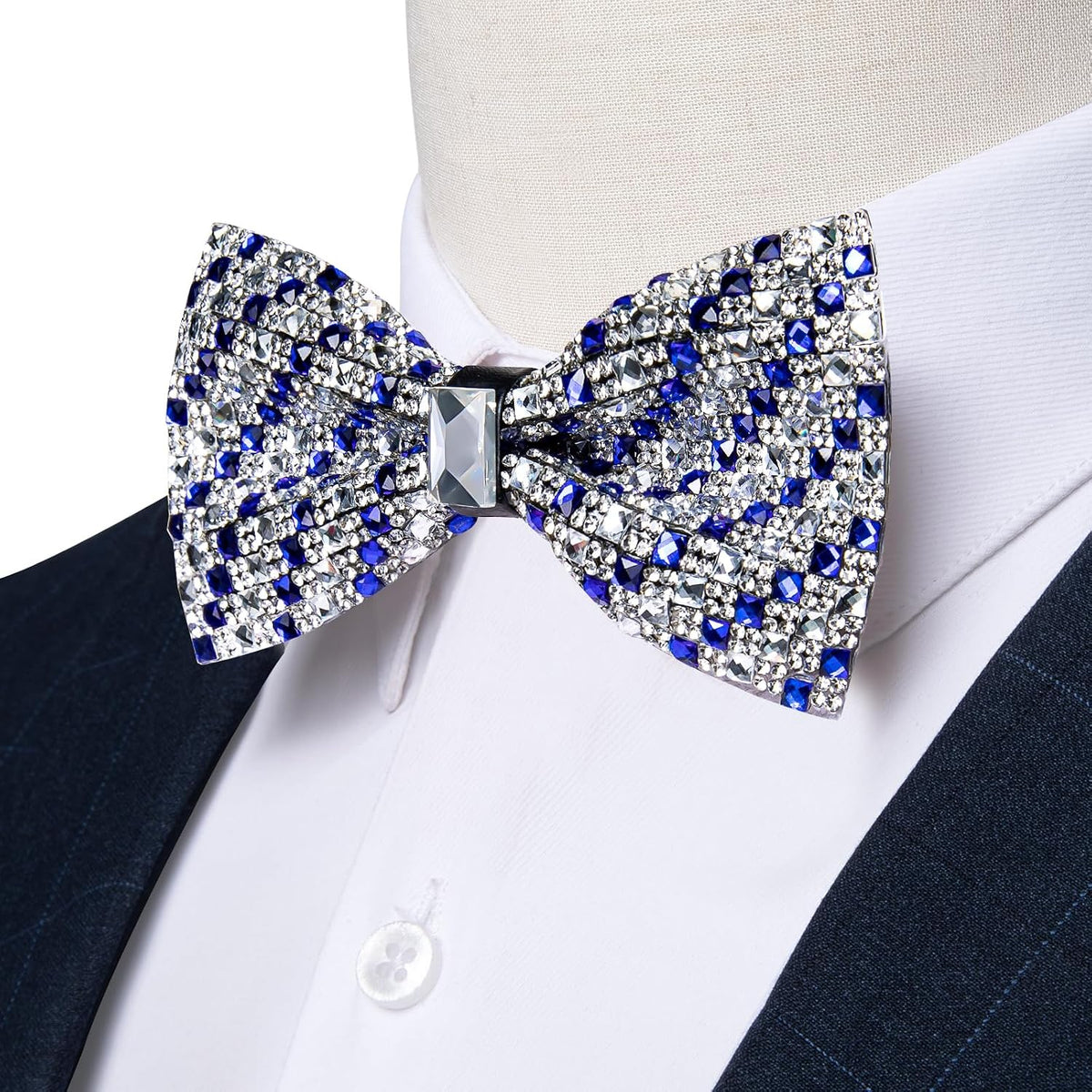 DiBanGu Mens Rhinestone Bow Tie with Ring and Lapel Pin Set