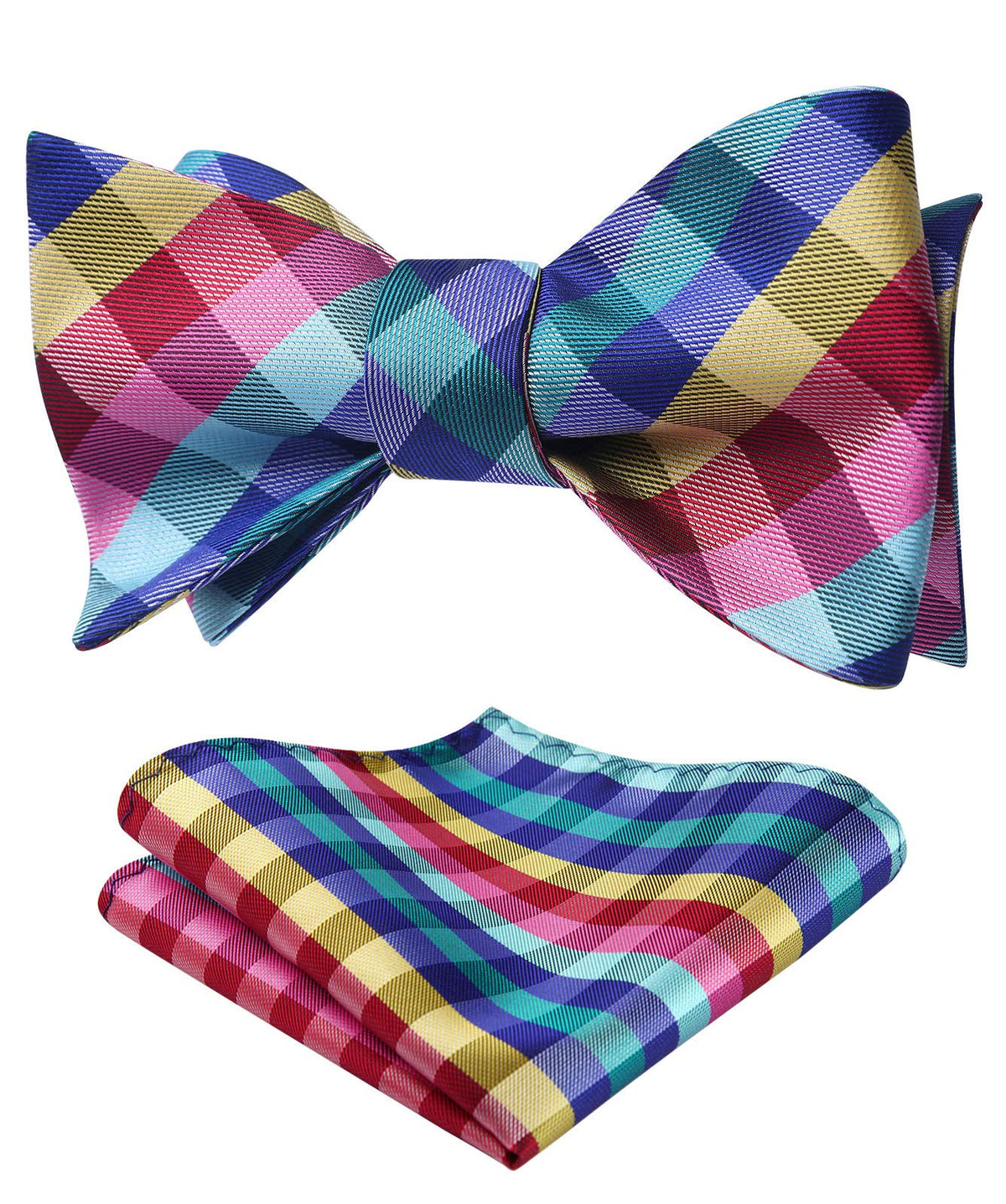 Bow Ties for Men Check Plaid Self Tie Bow Tie and Pocket Square Bowtie Formal Tuxedo Wedding Bowties Handkerchief Set