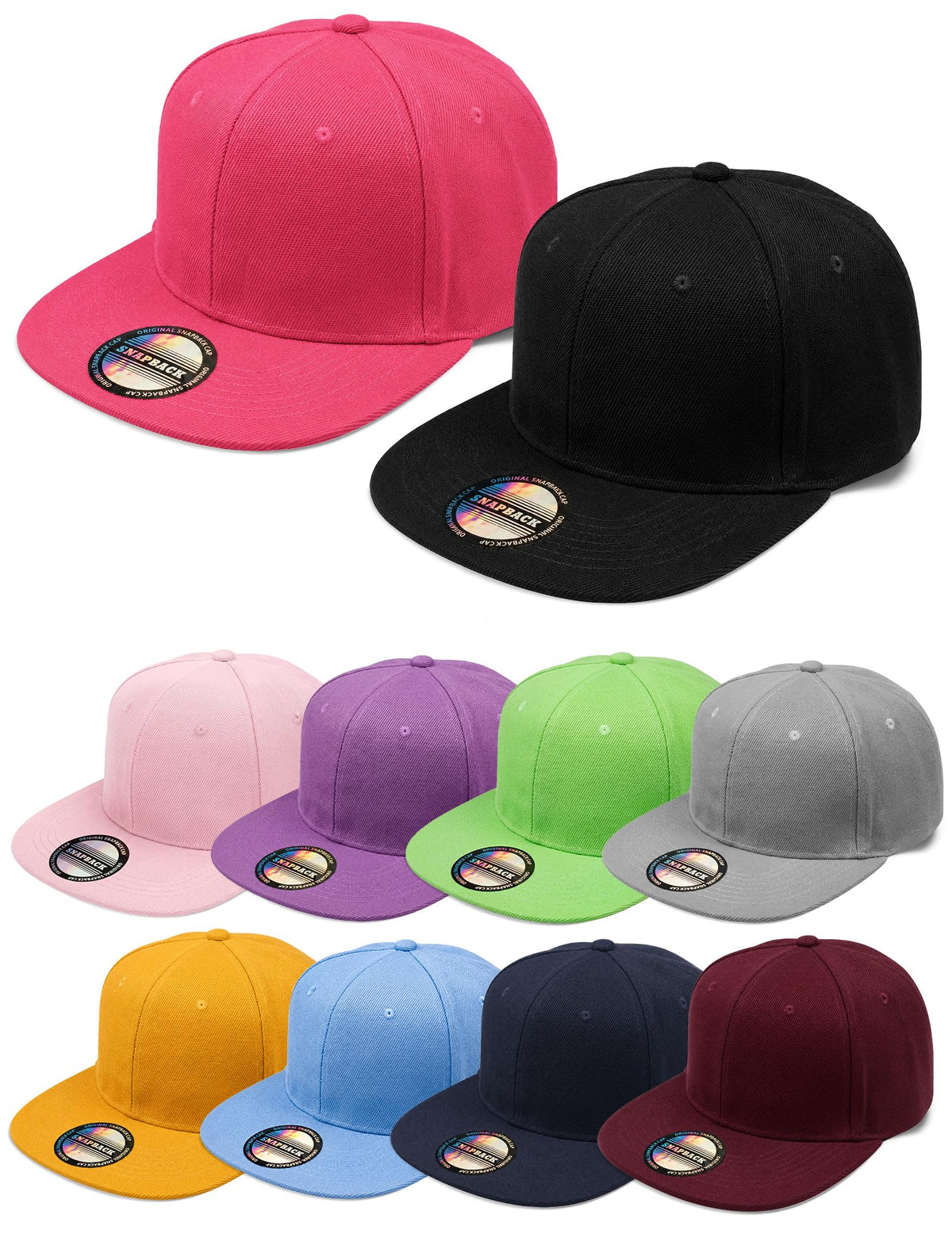 10 Pack Blank Snapback Hats for Men Flat Brim Hats Baseball Caps Bulk