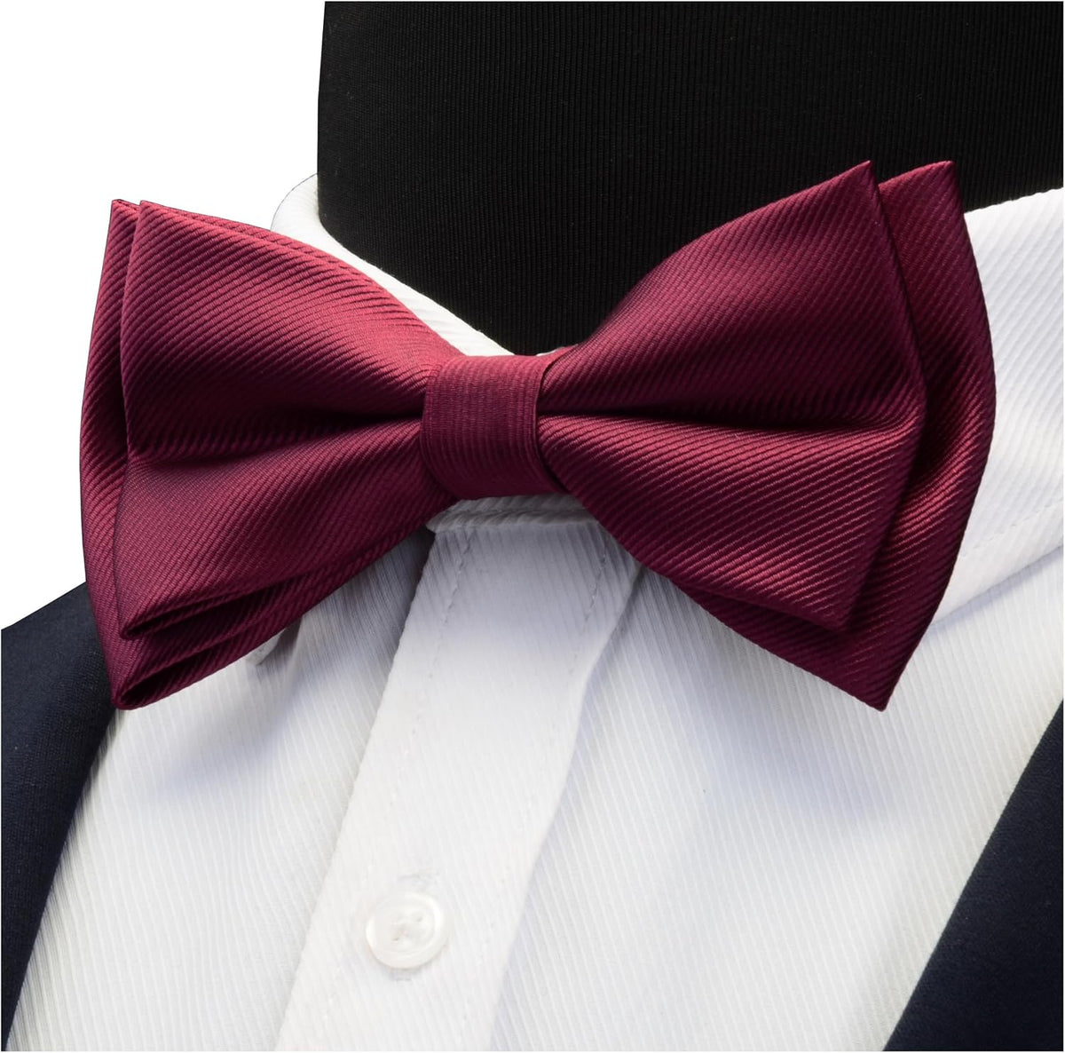 GUSLESON Mens Solid Color Two Layer Pre-tied Bow Tie and Pocket Square Cufflink Set with Gift Box