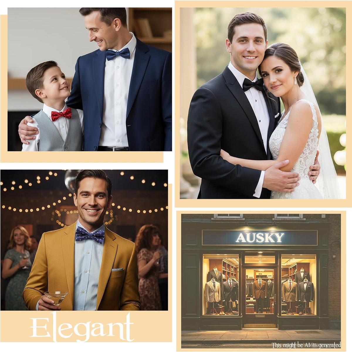 AUSKY 8 PACKS Elegant Adjustable Pre-tied Bow Ties for Men Boys (1&4&5&6&8 Pack for option)