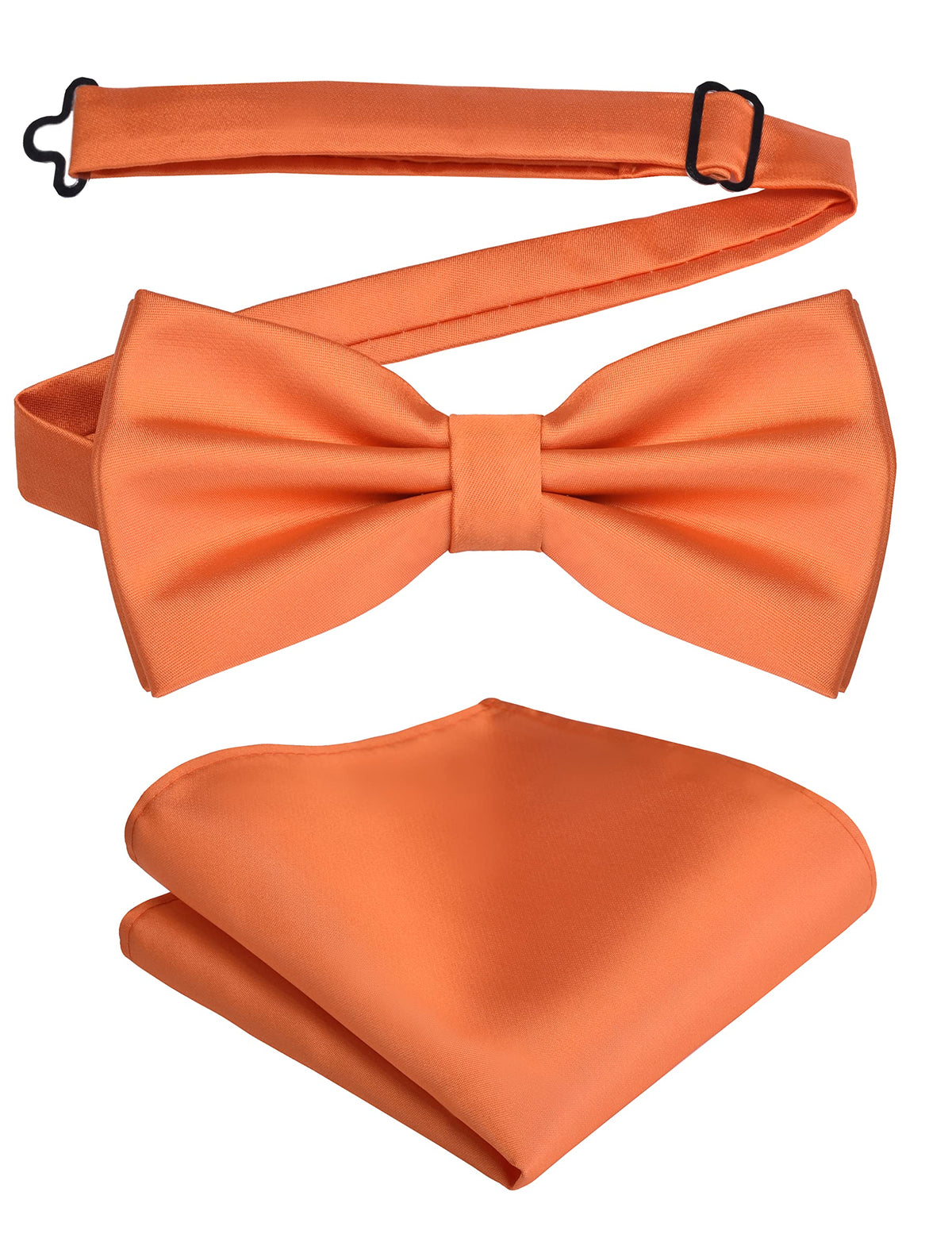 Branduce Mens Solid Color Double Fold Pre-tied Bow Tie and Pocket Square Set