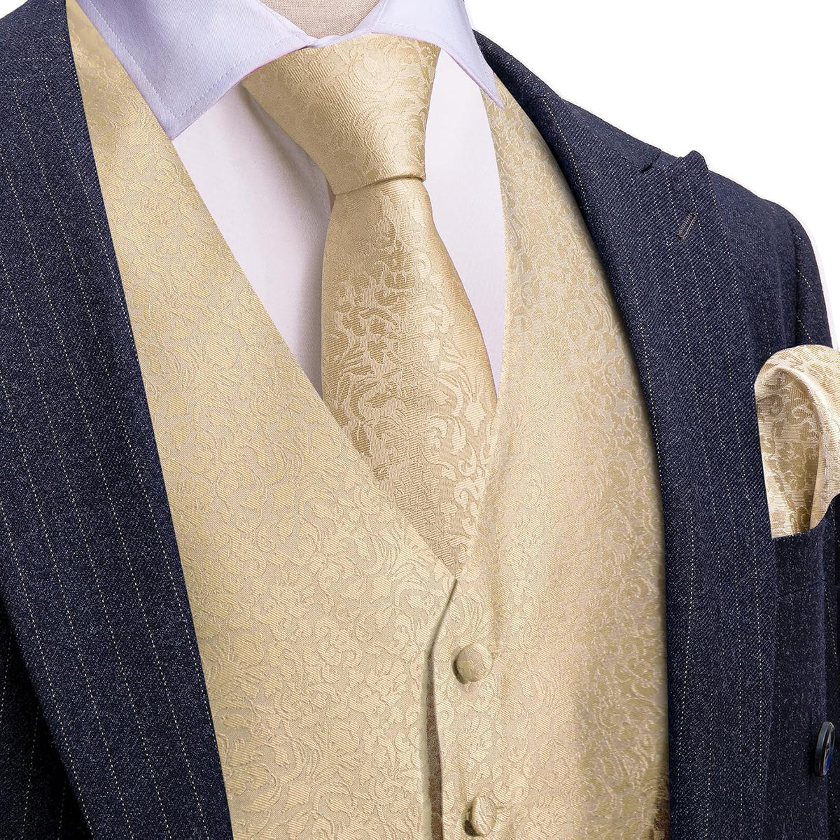 Barry.Wang Men's Suit Vest Tie Bowtie Hanky Cufflinks Clip Brooch 7PCS