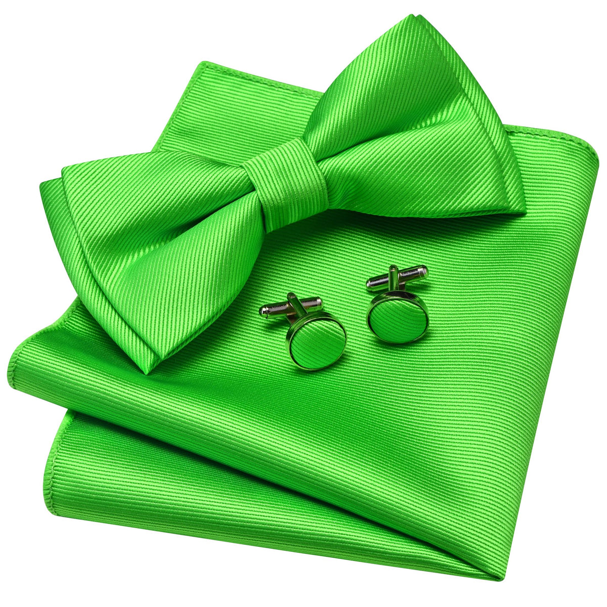 GUSLESON Mens Solid Color Two Layer Pre-tied Bow Tie and Pocket Square Cufflink Set with Gift Box