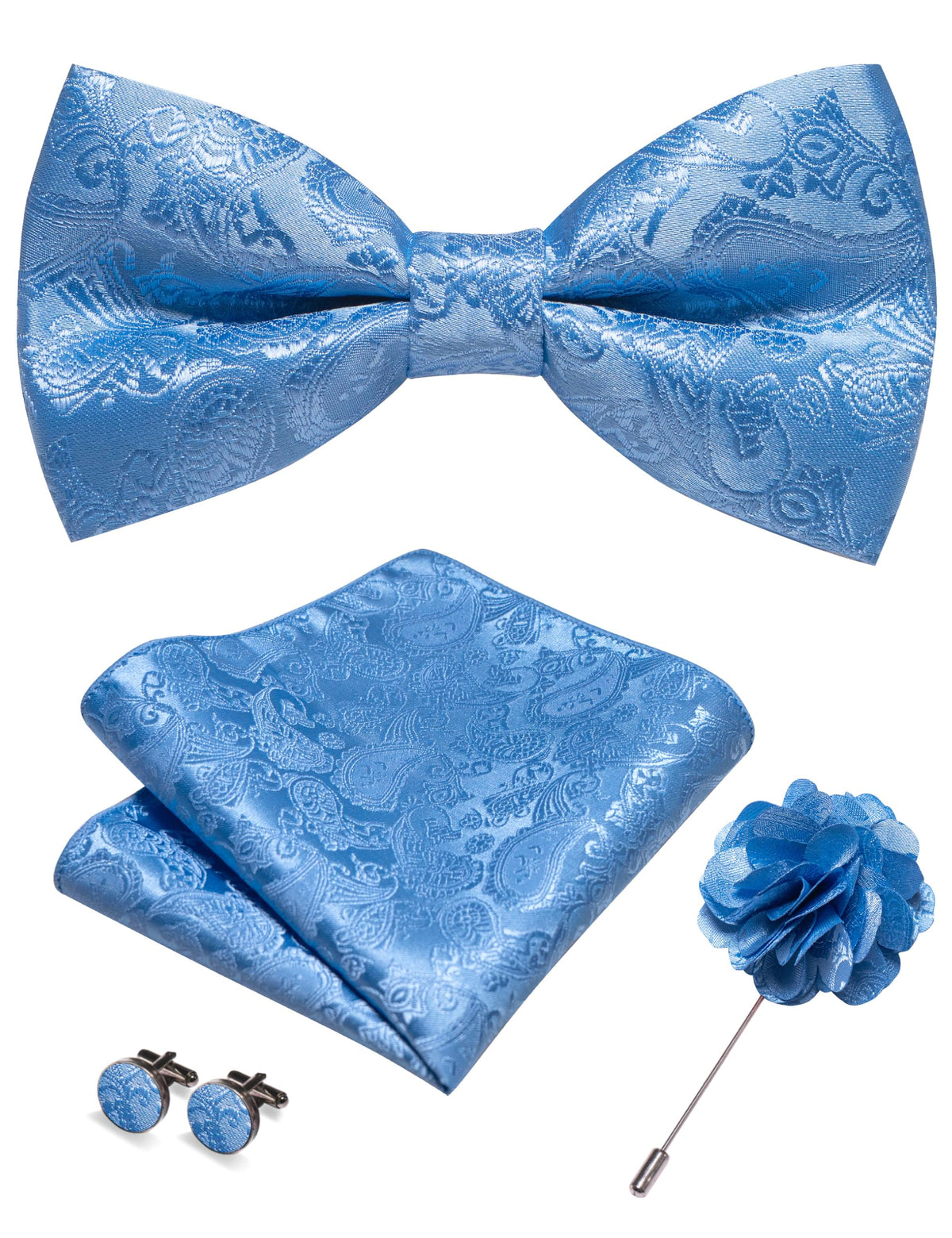 JEMYGINS Paisley Pre-tied Bow Tie and Pocket Square Cufflinks Lapel Pin Sets for Men 4PCS