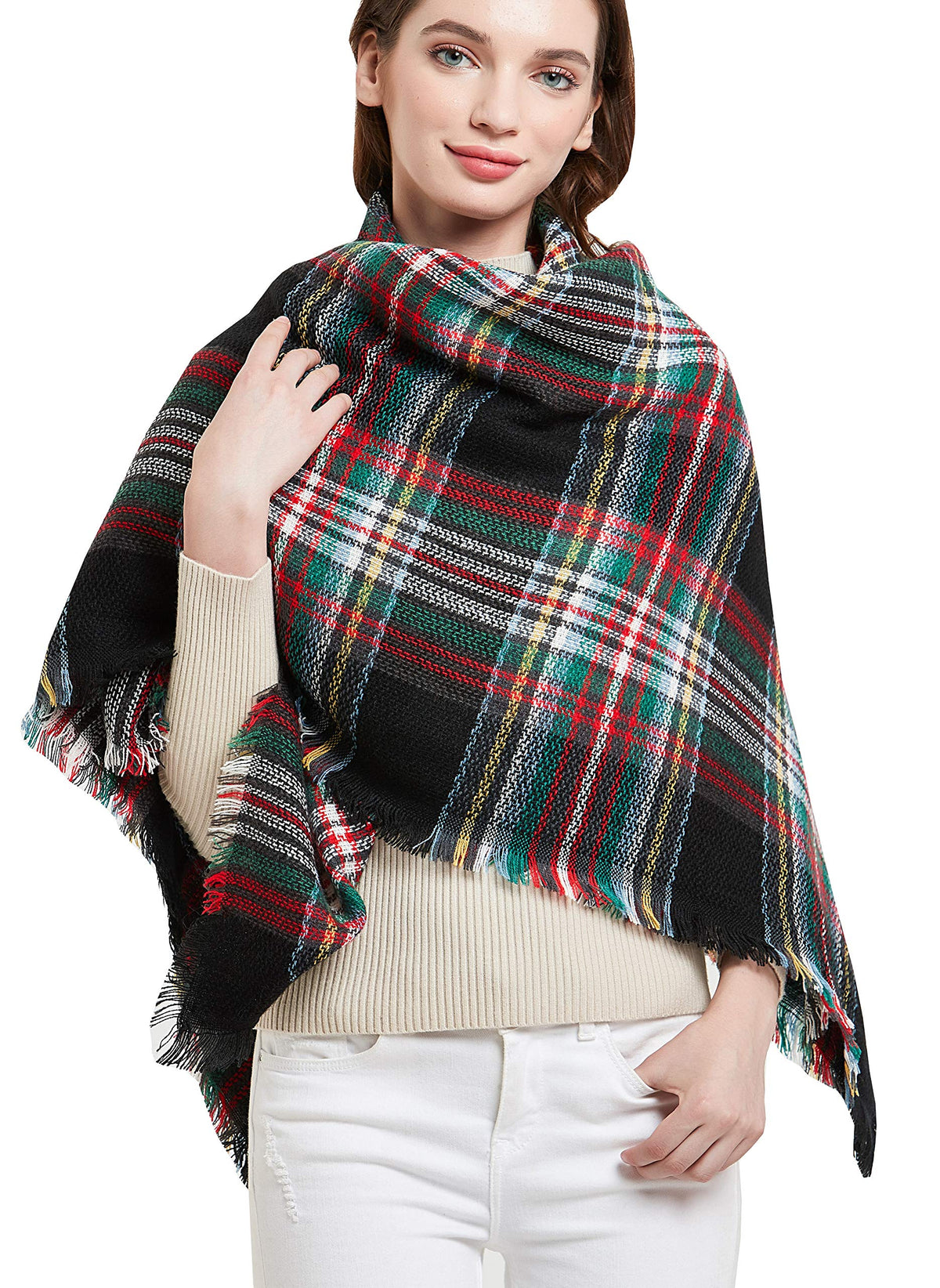 Wander Agio Womens Warm Blanket Scarf Square Winter Shawls Large Infinity Scarves Stripe Plaid Scarf
