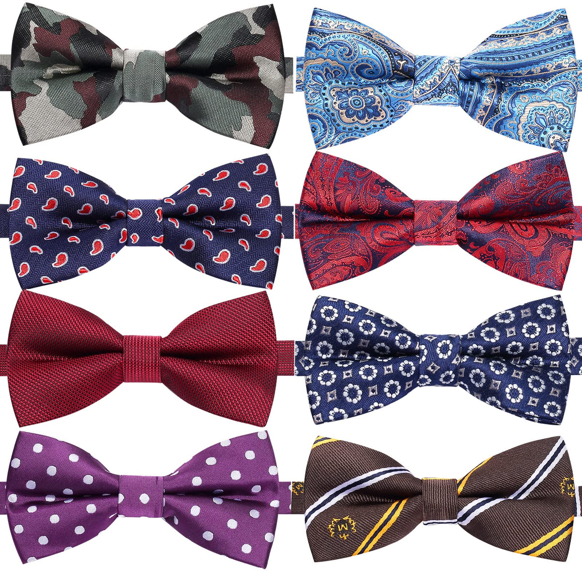 AUSKY 8 PACKS Elegant Adjustable Pre-tied Bow Ties for Men Boys (1&4&5&6&8 Pack for option)