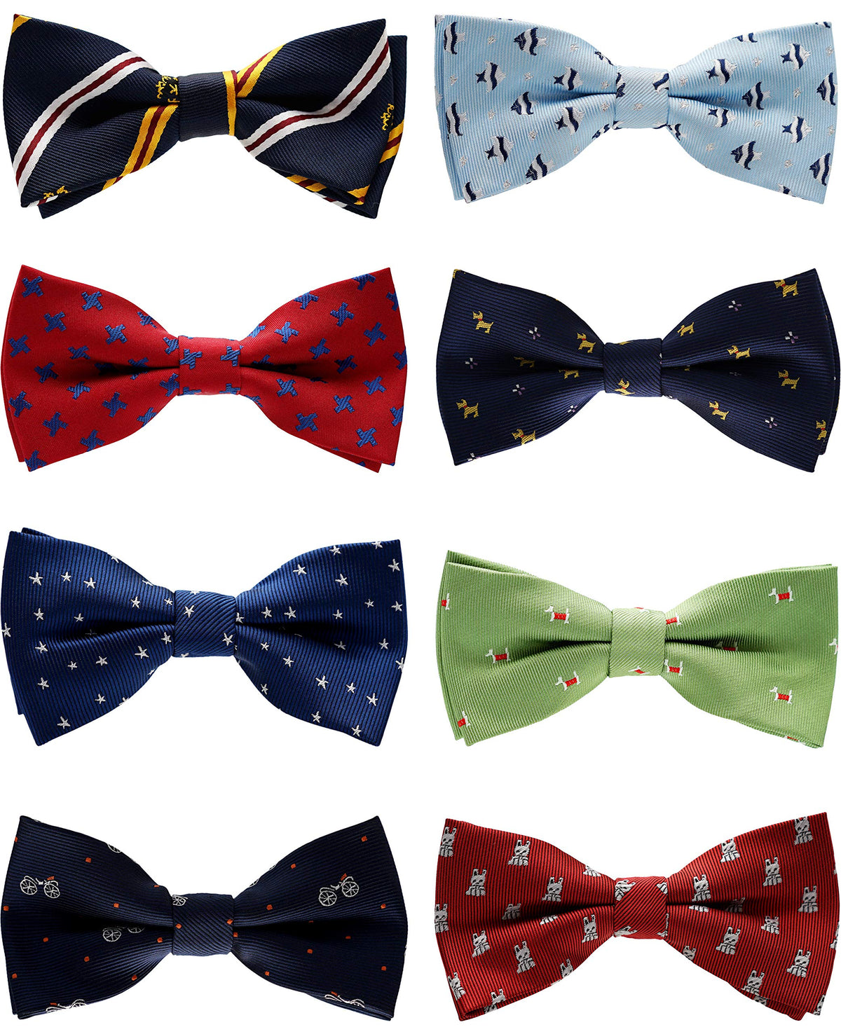 BELLUNO Boys' Pre-Tied Adjustable Bow Ties, Assorted 8-Pack
