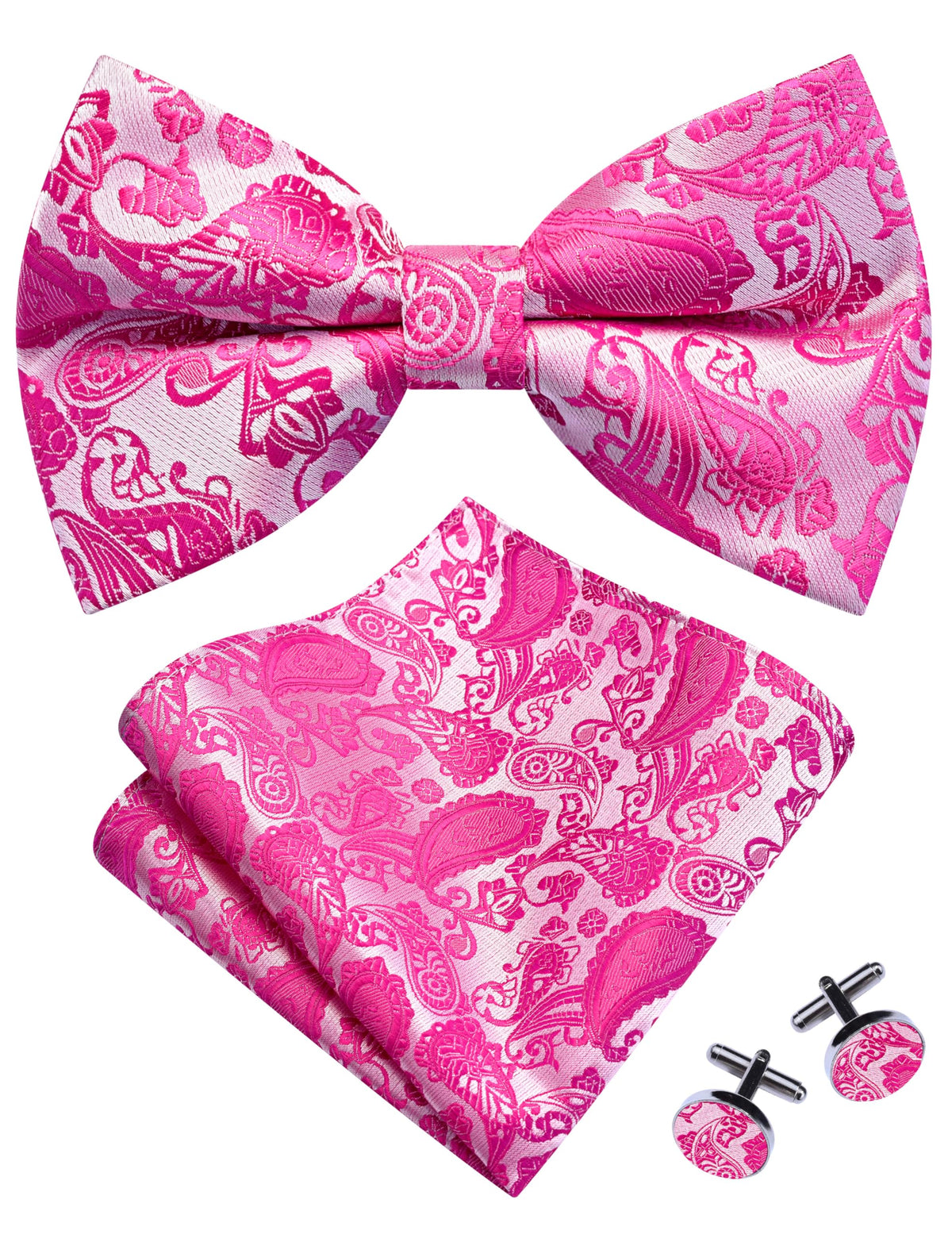 GUSLESON Mens Paisley Bow Tie Handkerchief Jacquard Woven Adjustable Pre-Tied Bowties Pocket Square Cufflinks Set