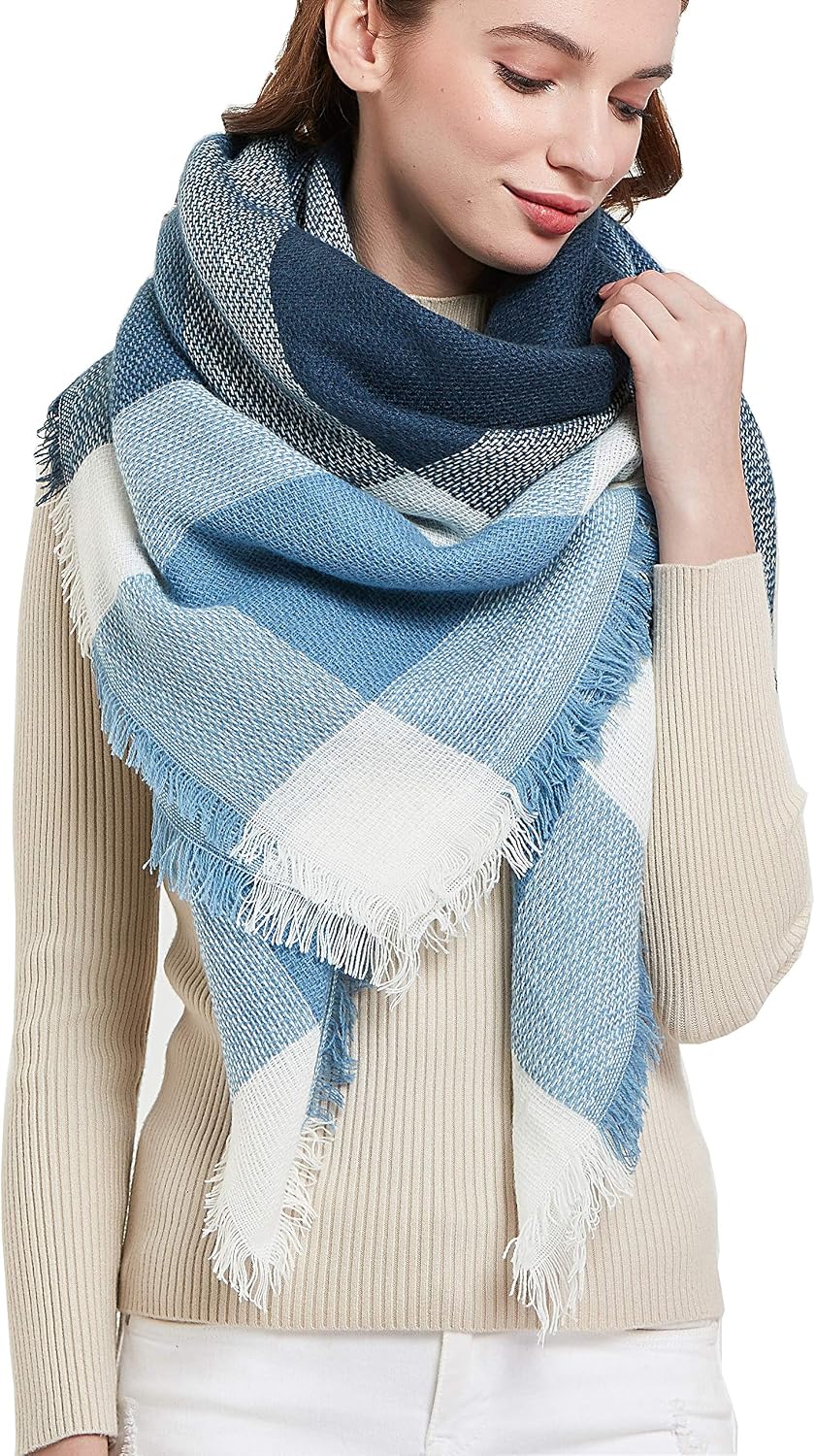 Wander Agio Womens Warm Blanket Scarf Square Winter Shawls Large Infinity Scarves Stripe Plaid Scarf