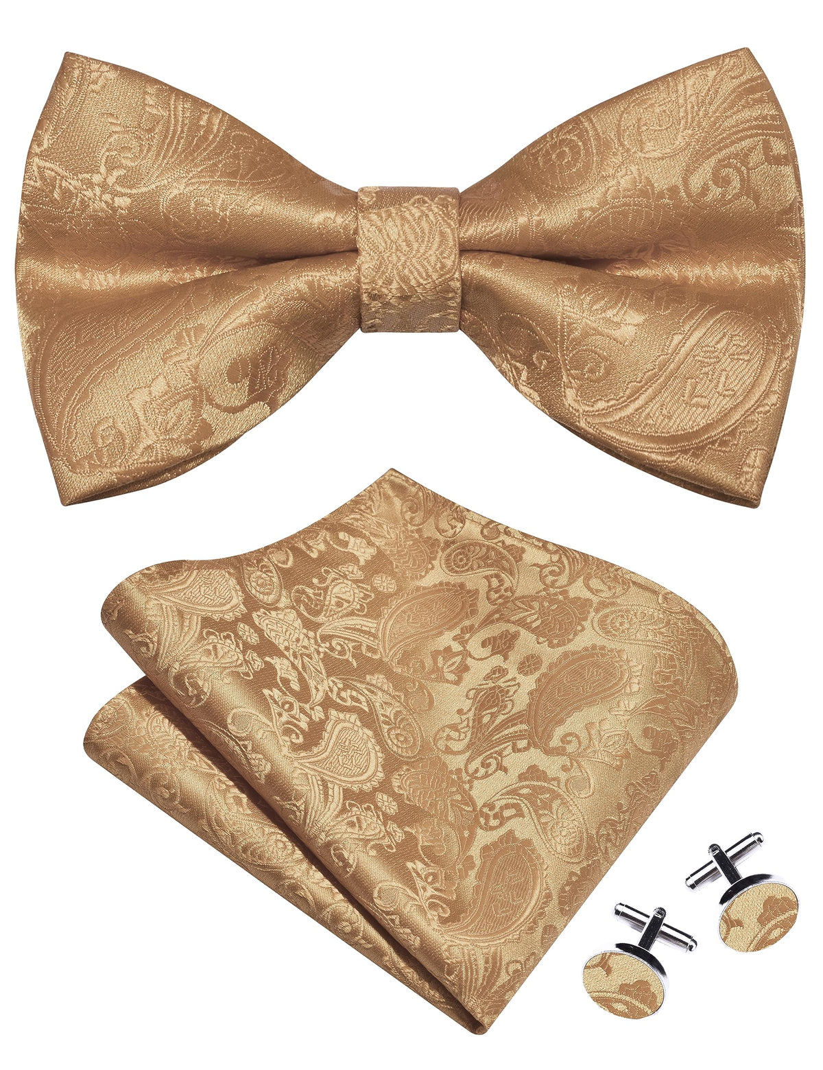 GUSLESON Mens Paisley Bow Tie Handkerchief Jacquard Woven Adjustable Pre-Tied Bowties Pocket Square Cufflinks Set
